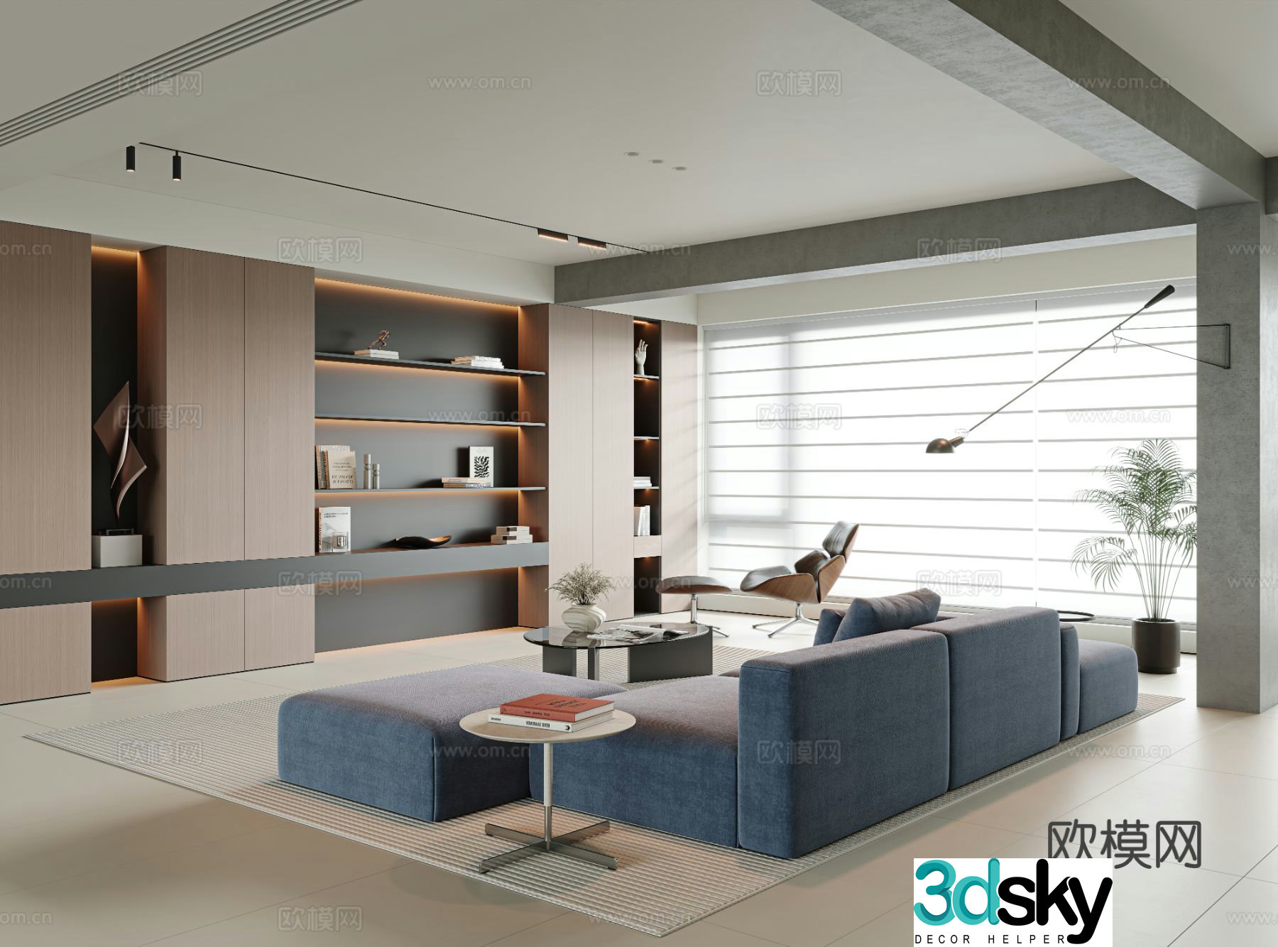 Italian style living room large flat floor living room 3D model