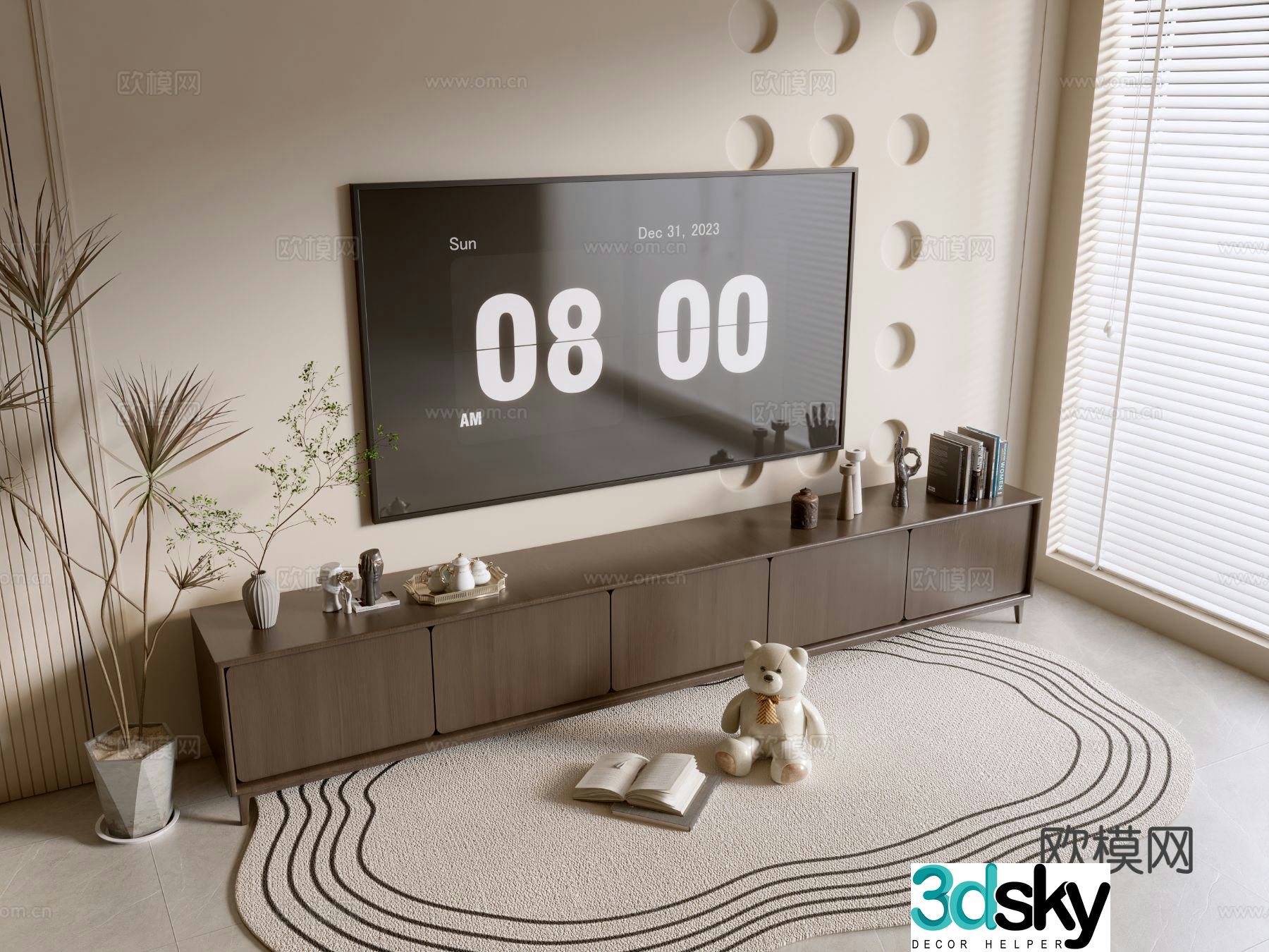 Black wood grain TV cabinet base cabinet 3D model