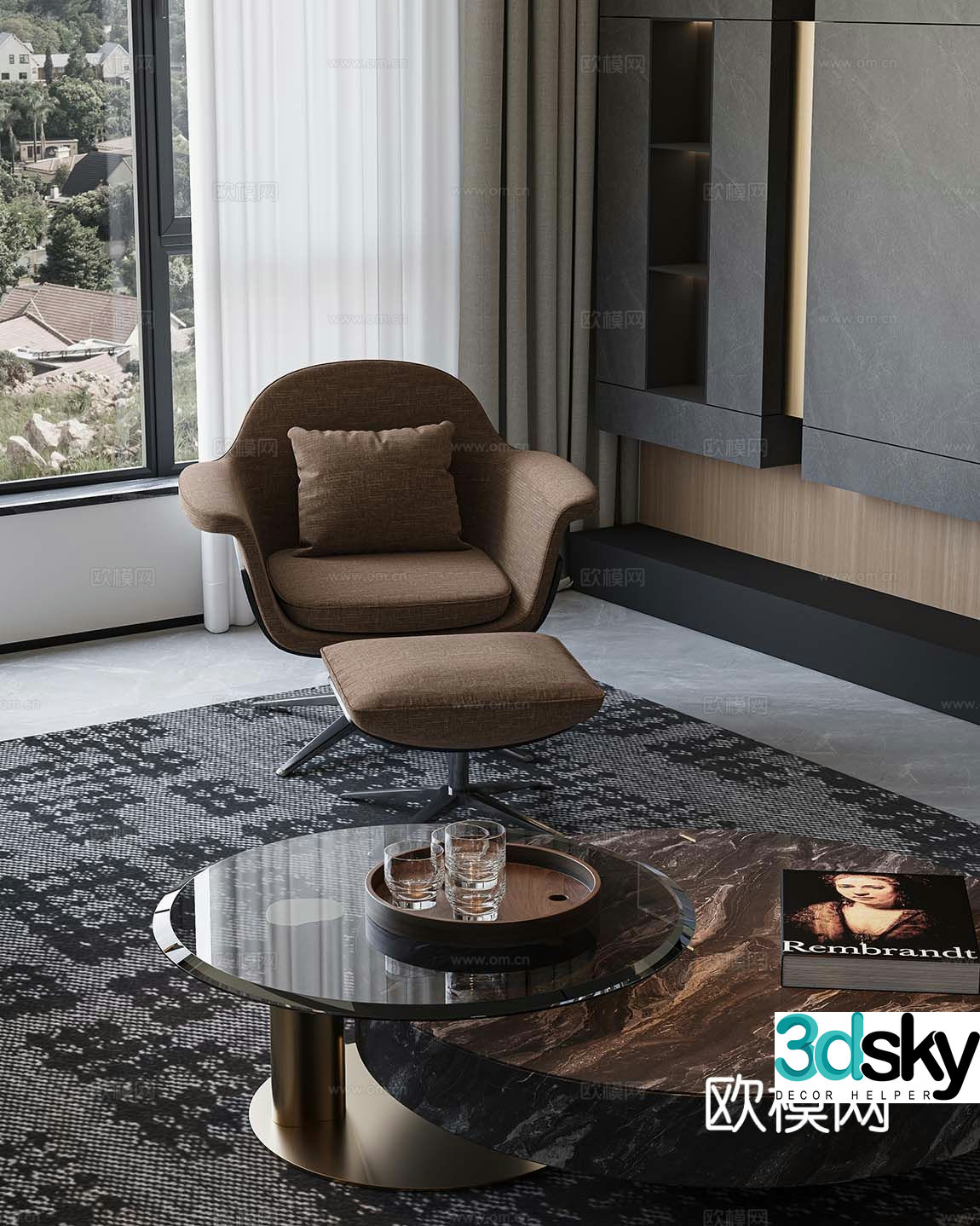 Modern leisure chair coffee table 3d model