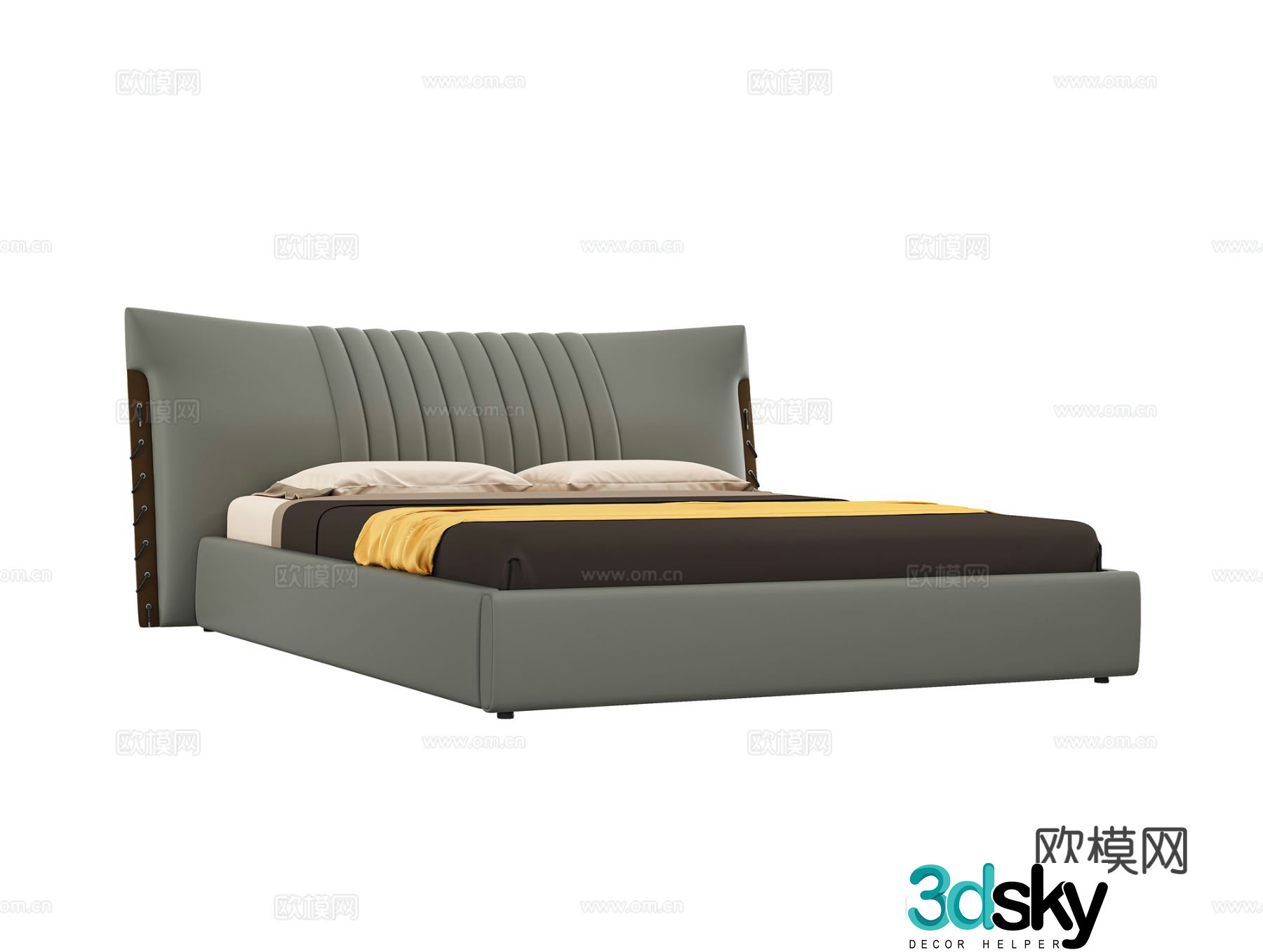 Italian light luxury double bed 3D model