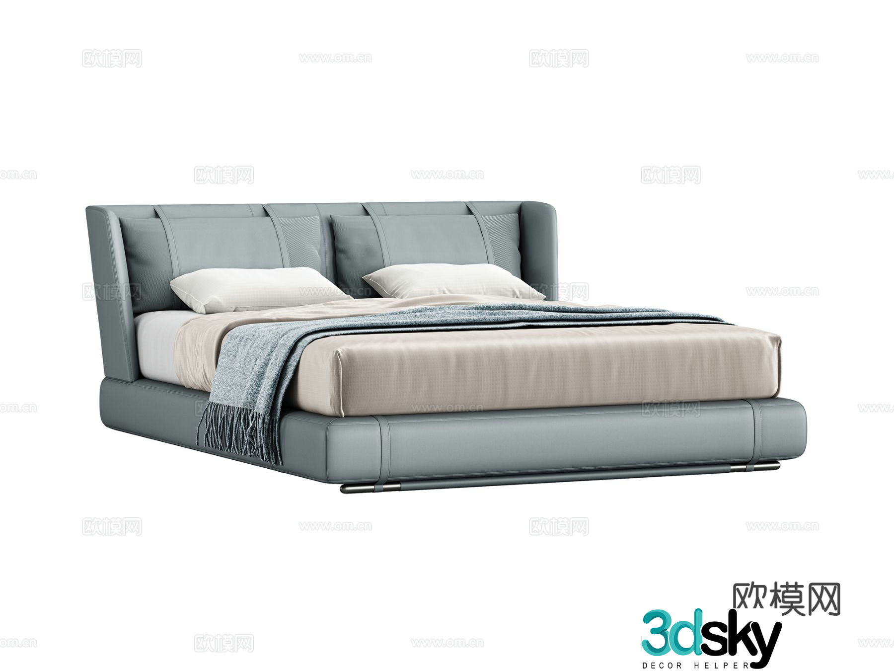Light luxury leather double bed 3D model