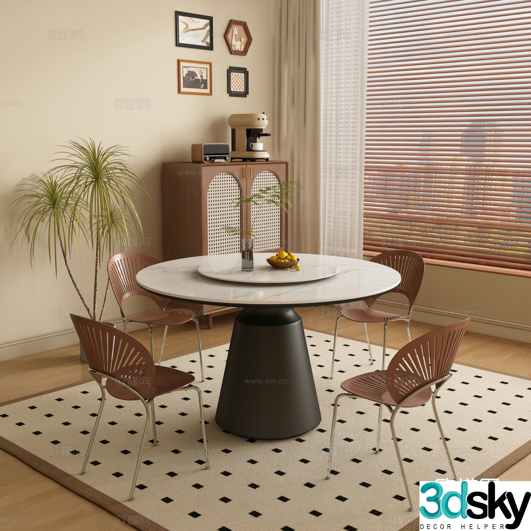 Medieval style dining table and chairs round table 3d model