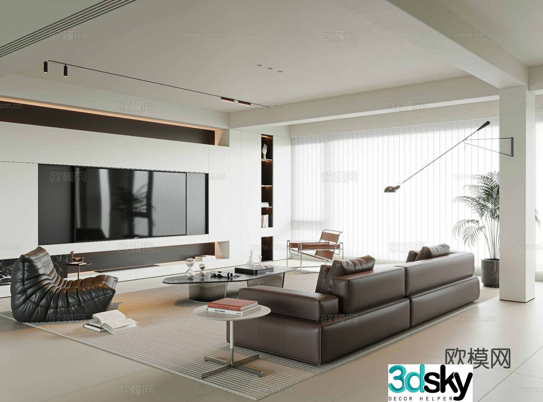 Italian style living room large flat floor living room 3D model