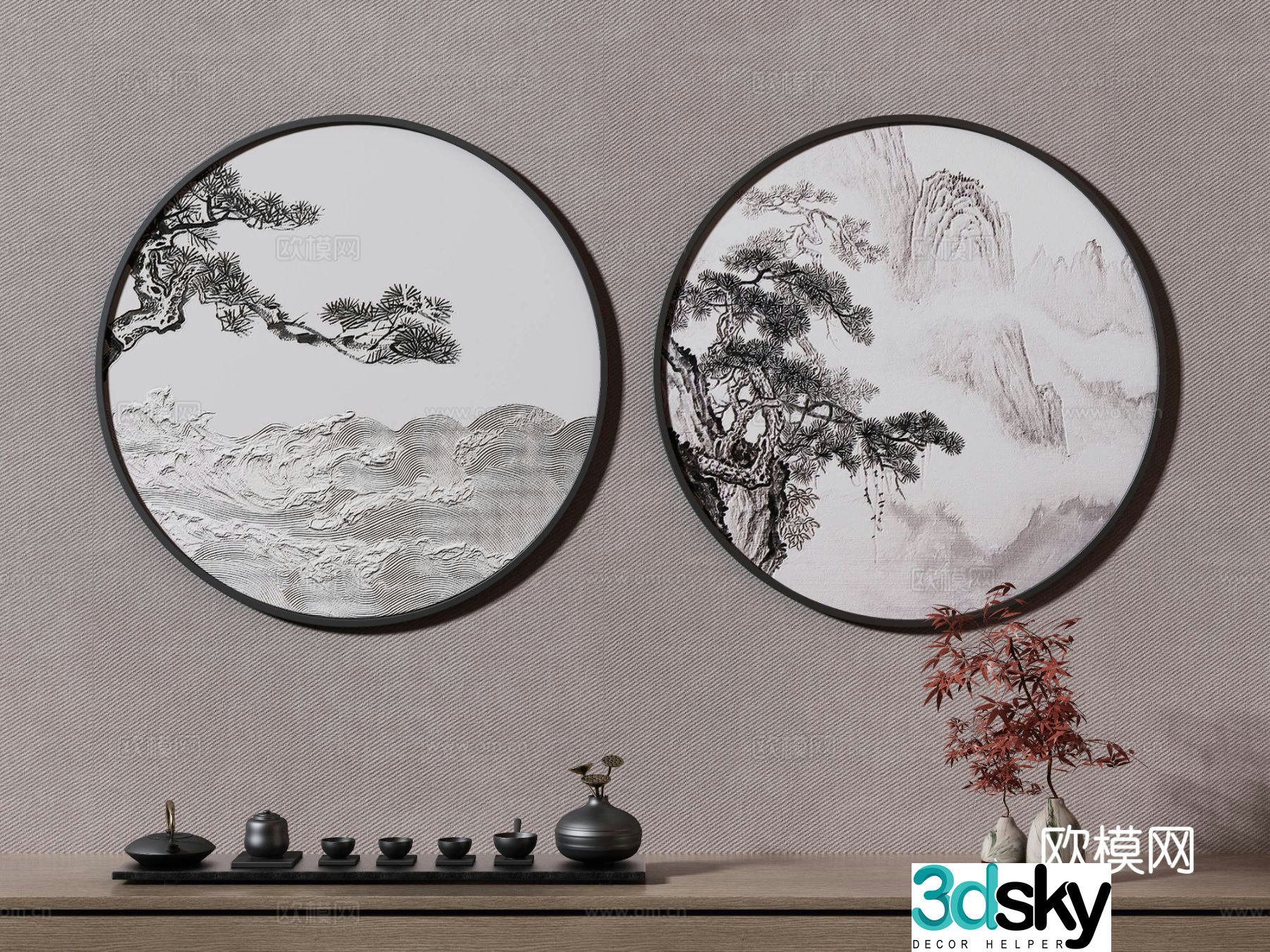 New Chinese style decorative painting landscape painting hanging painting 3D model