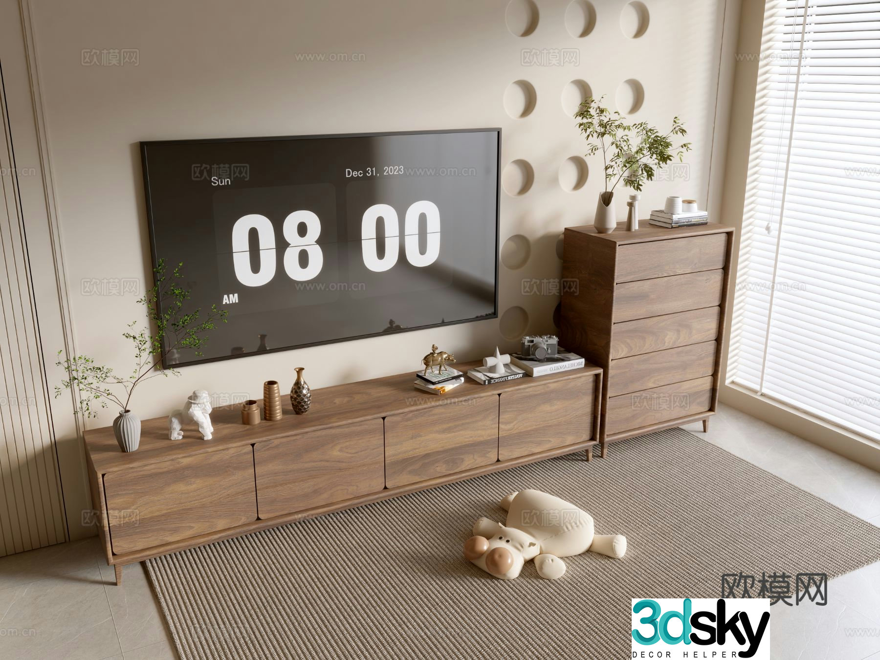 Log style TV cabinet and chest 3D model