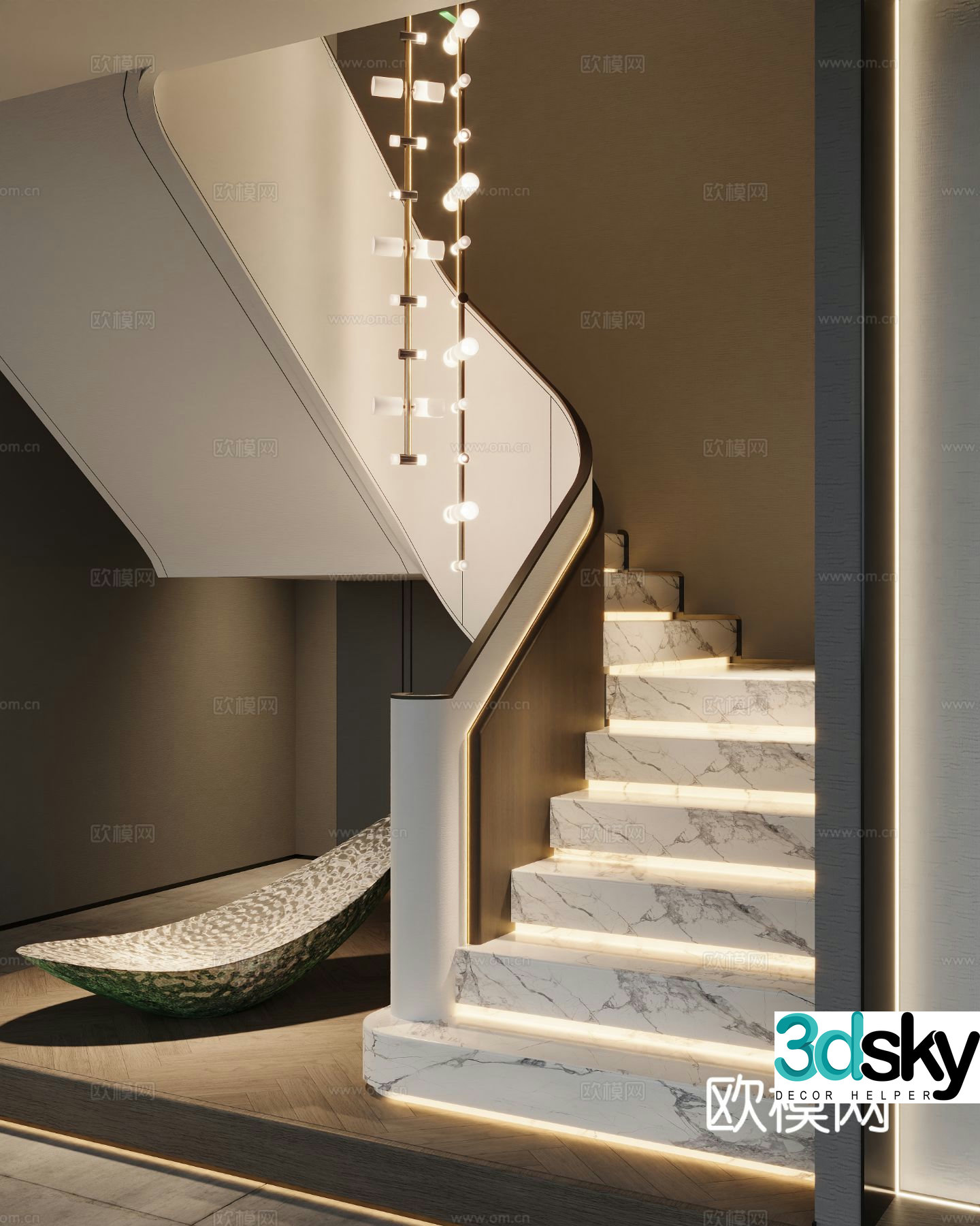 Modern spiral stairwell 3d model