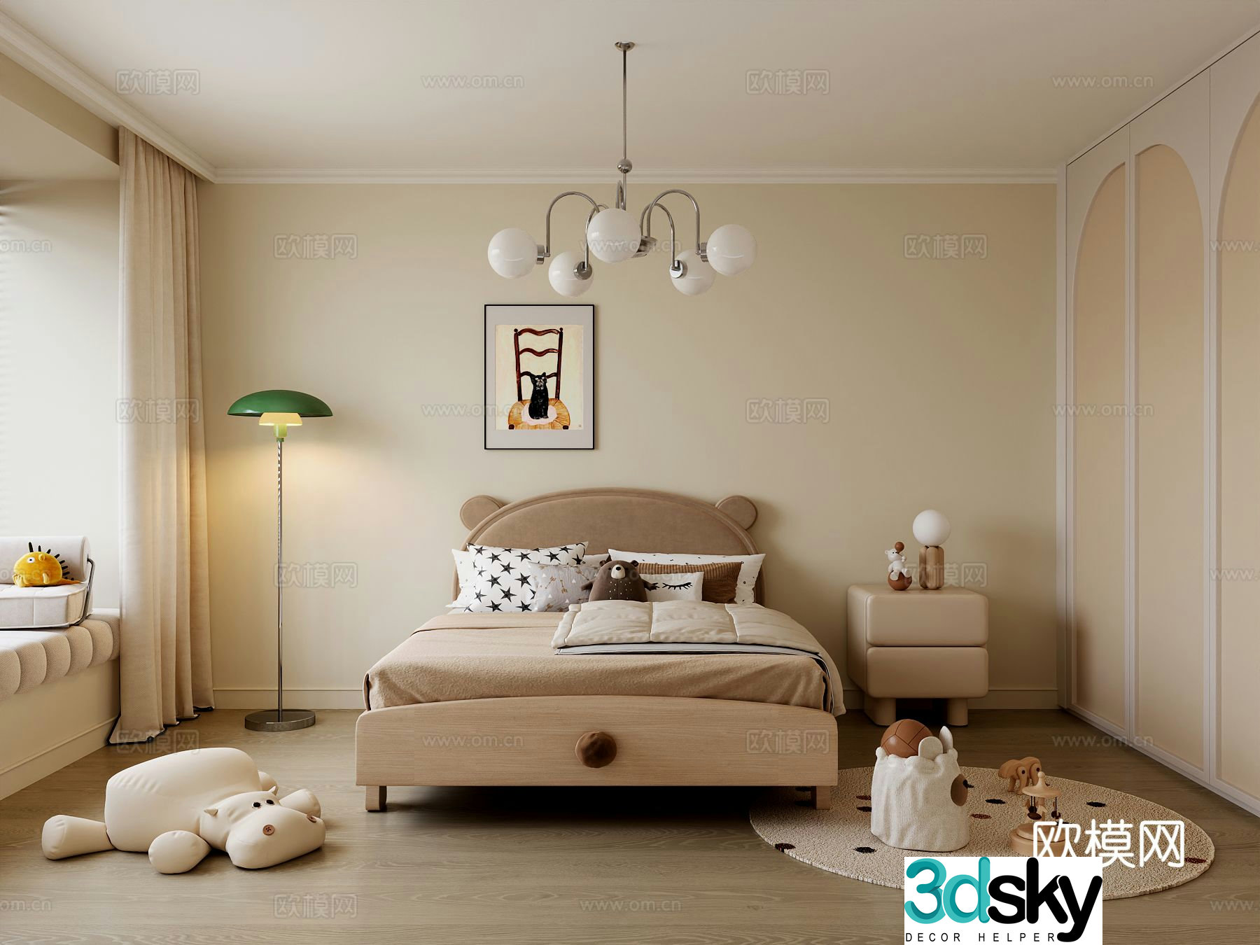 Cream style universal children’s room 3d model