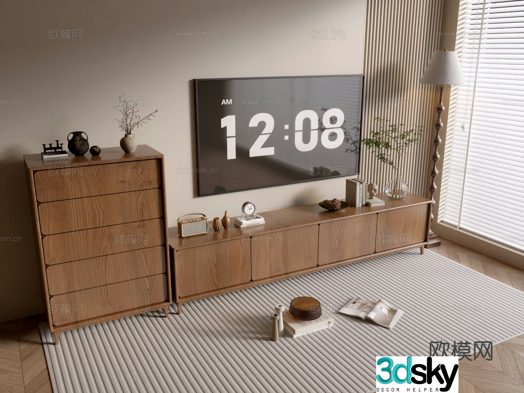 Log style TV cabinet 3D model