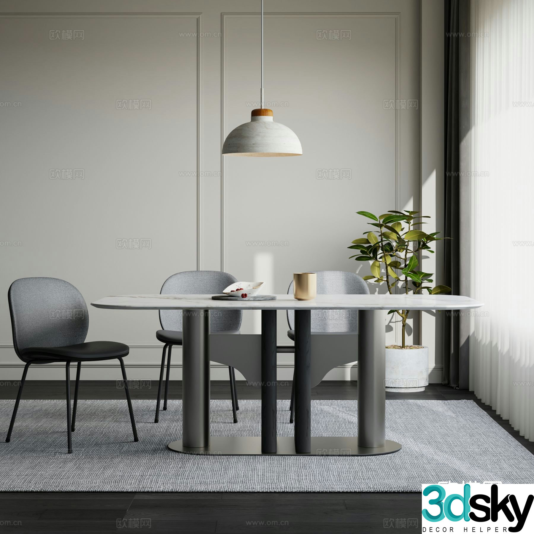 Modern dining table and chairs marble dining table 3d model