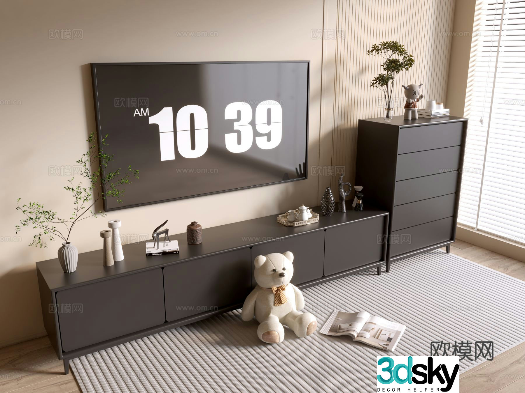 Modern black tv cabinet chest 3d model