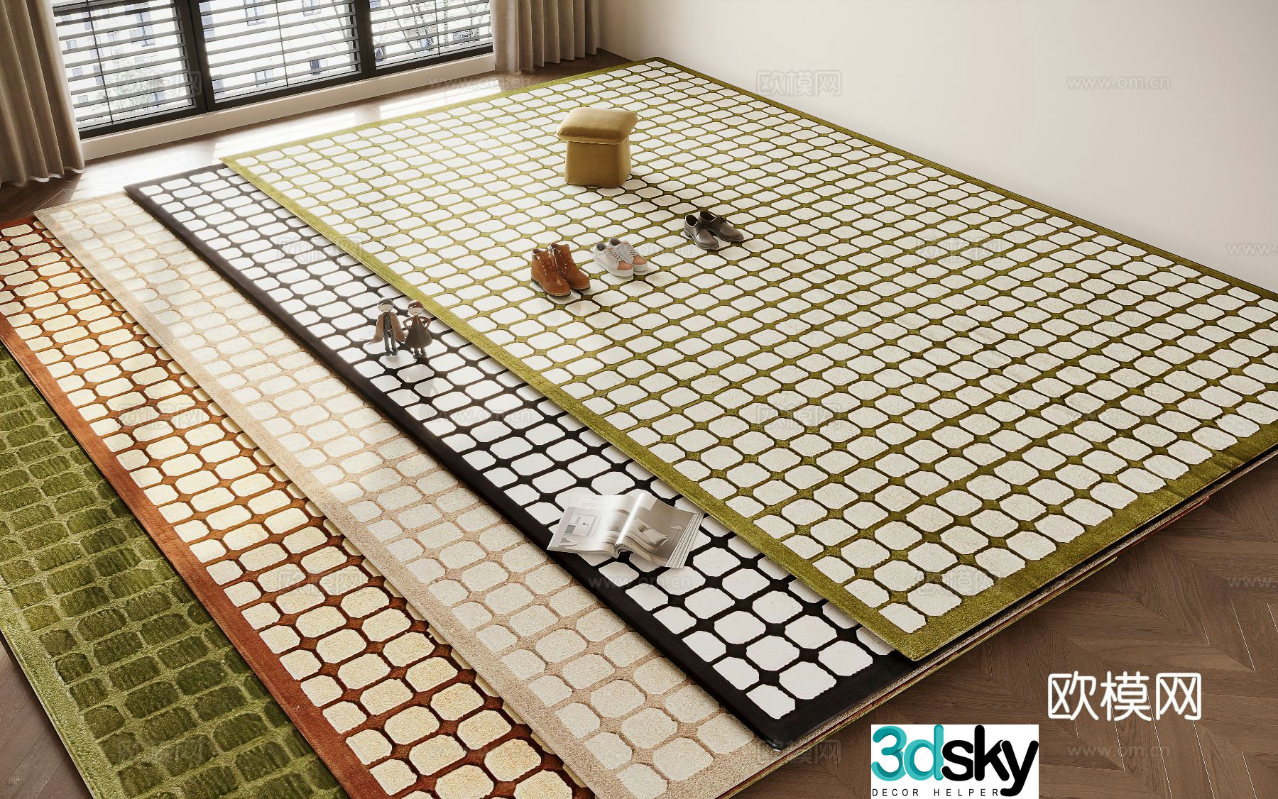Medieval carpet square rug 3d model