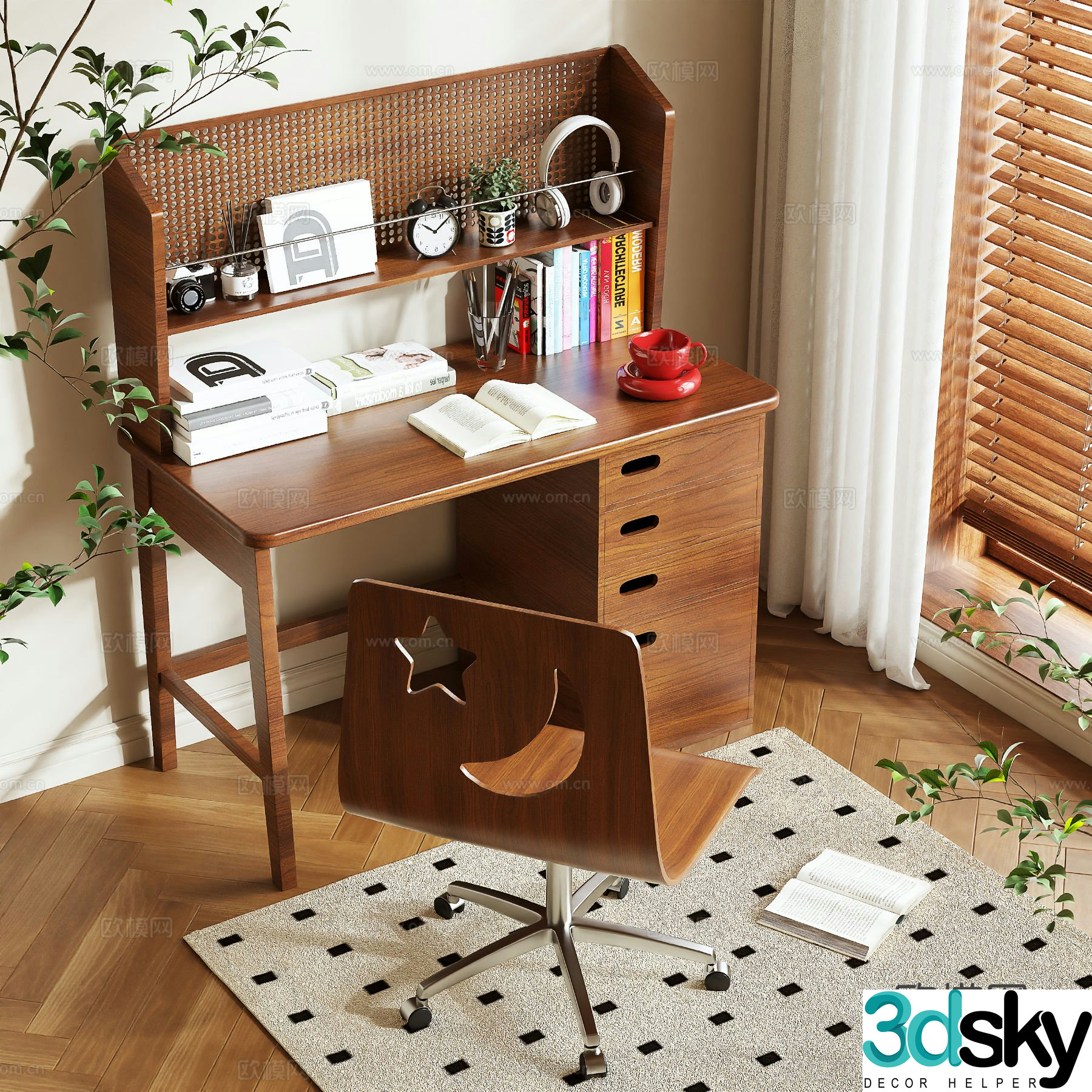 Log style desk writing desk 3d model