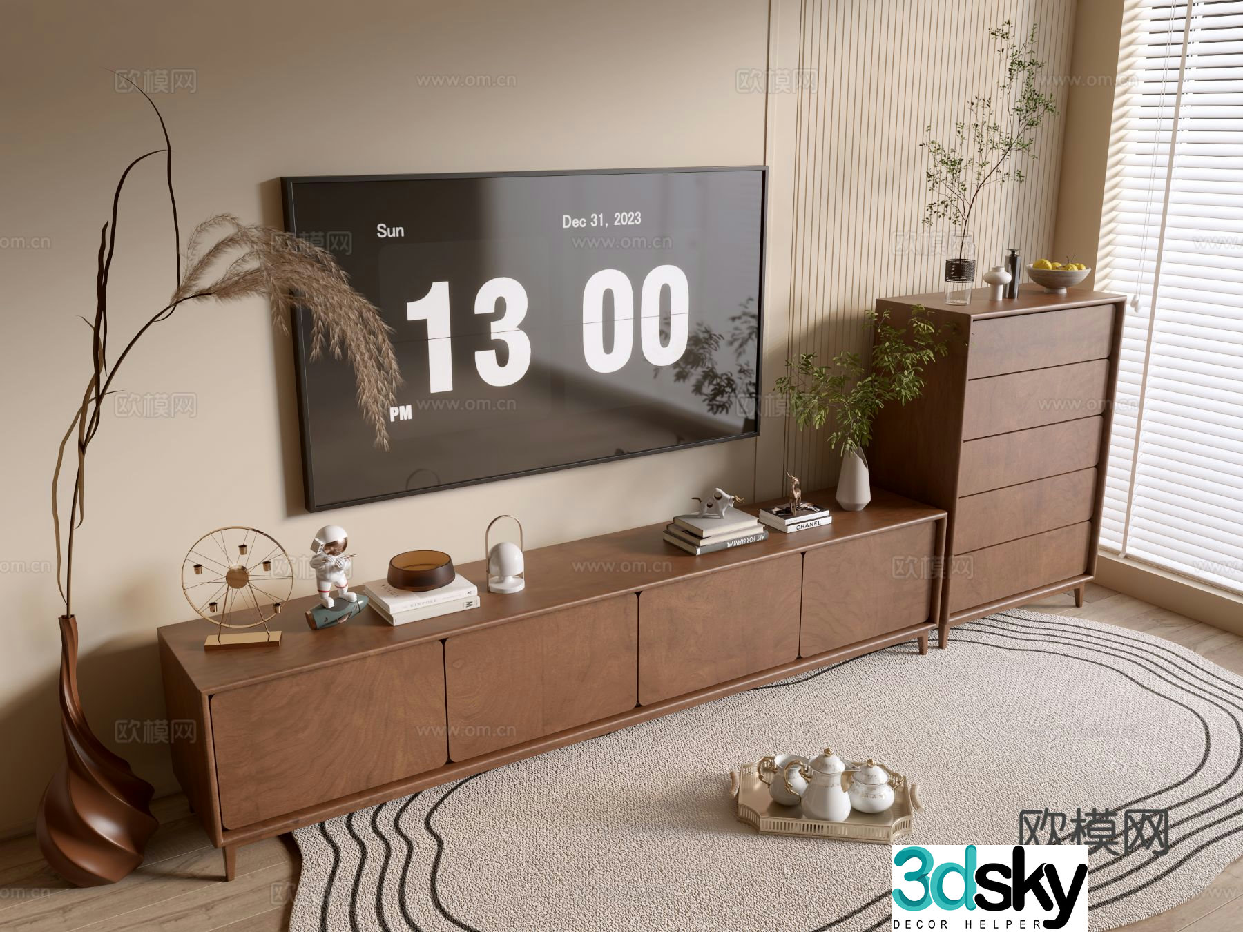 Original wood grain TV cabinet chest 3D model