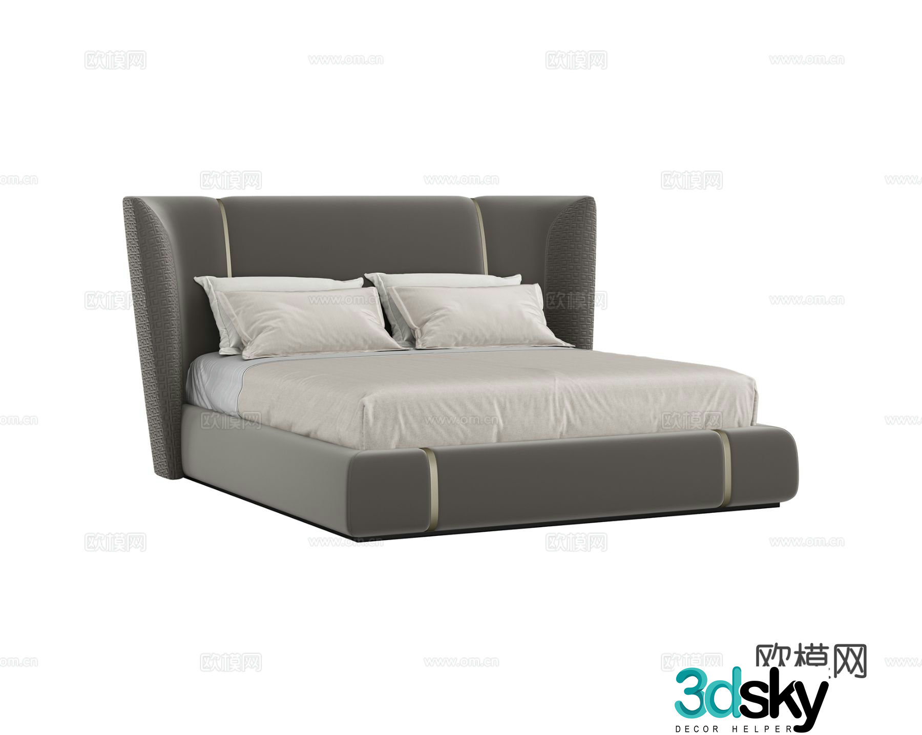Light luxury double bed 3D model