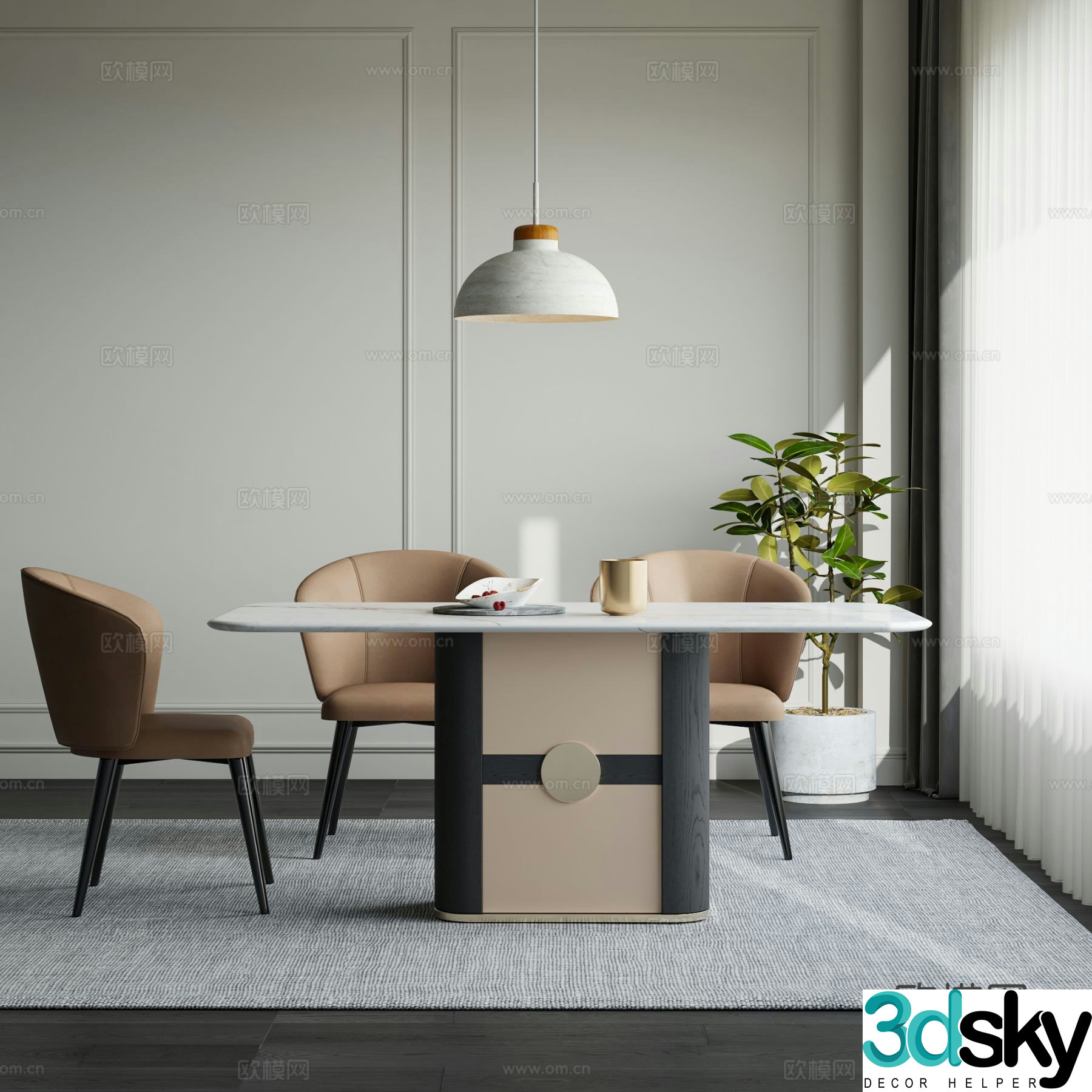 Modern dining table and chairs marble dining table 3d model