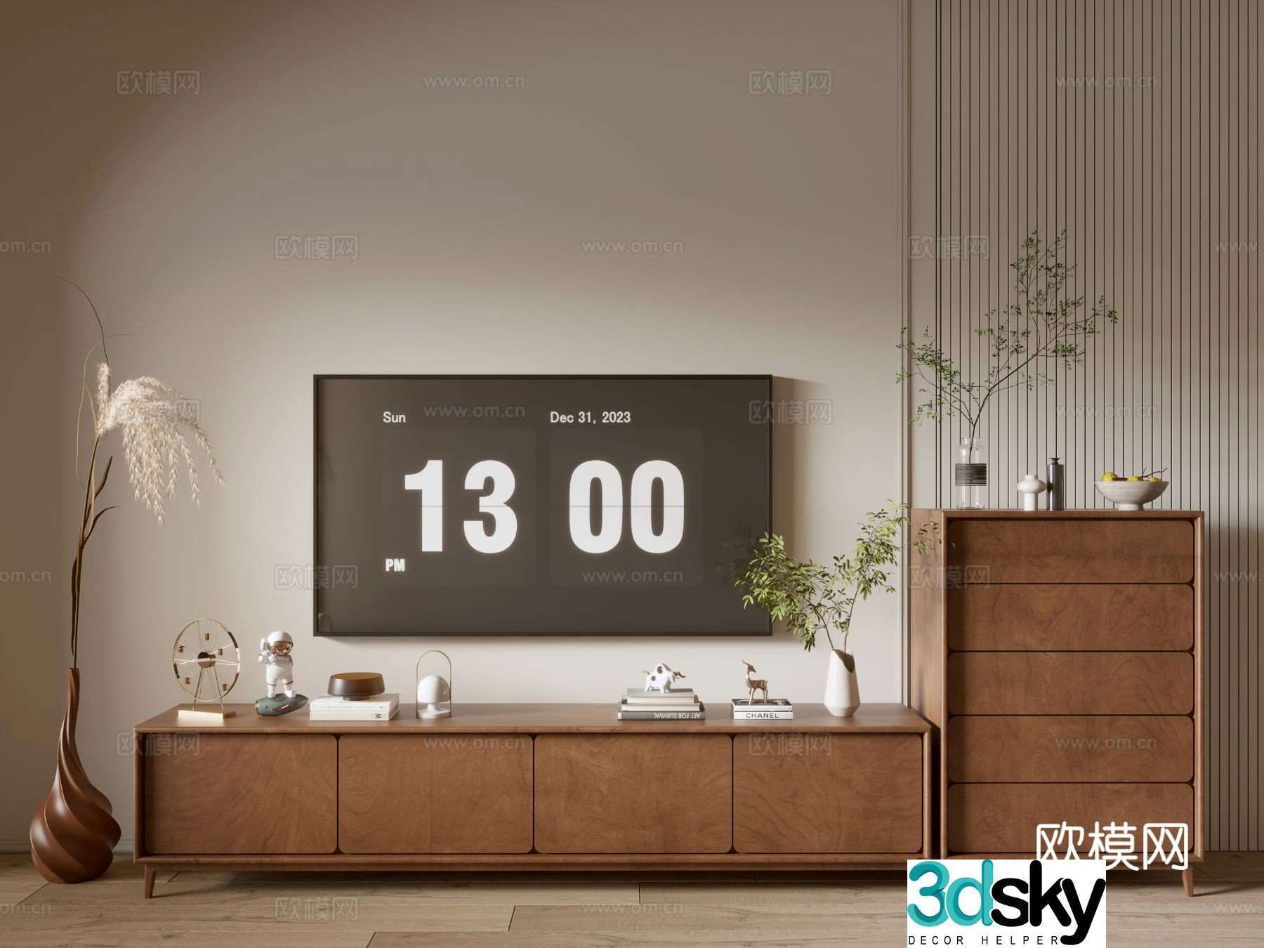 Log style TV cabinet and chest 3D model