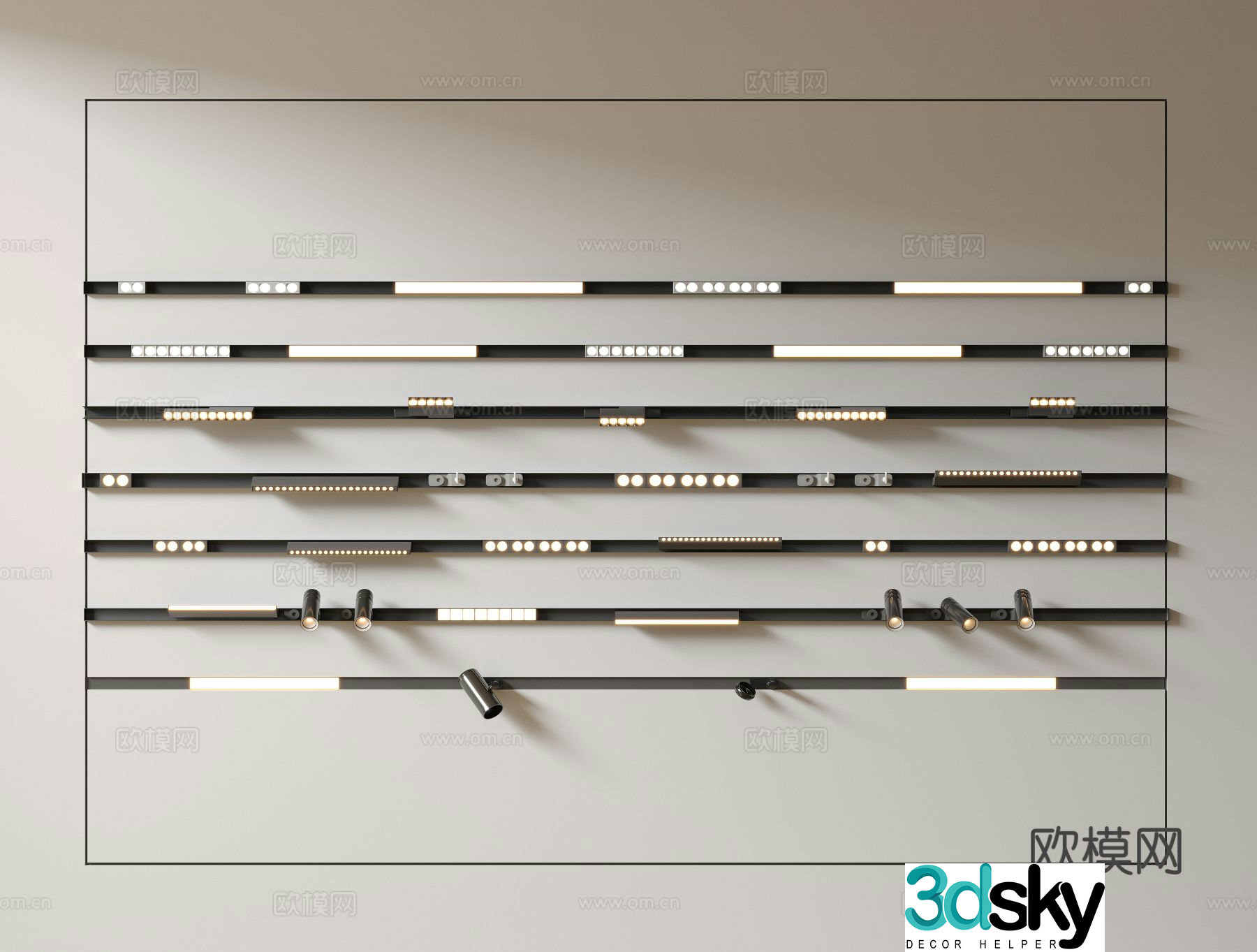 Minimalist downlight spotlight magnetic track light linear light built-in spotlight 3D model