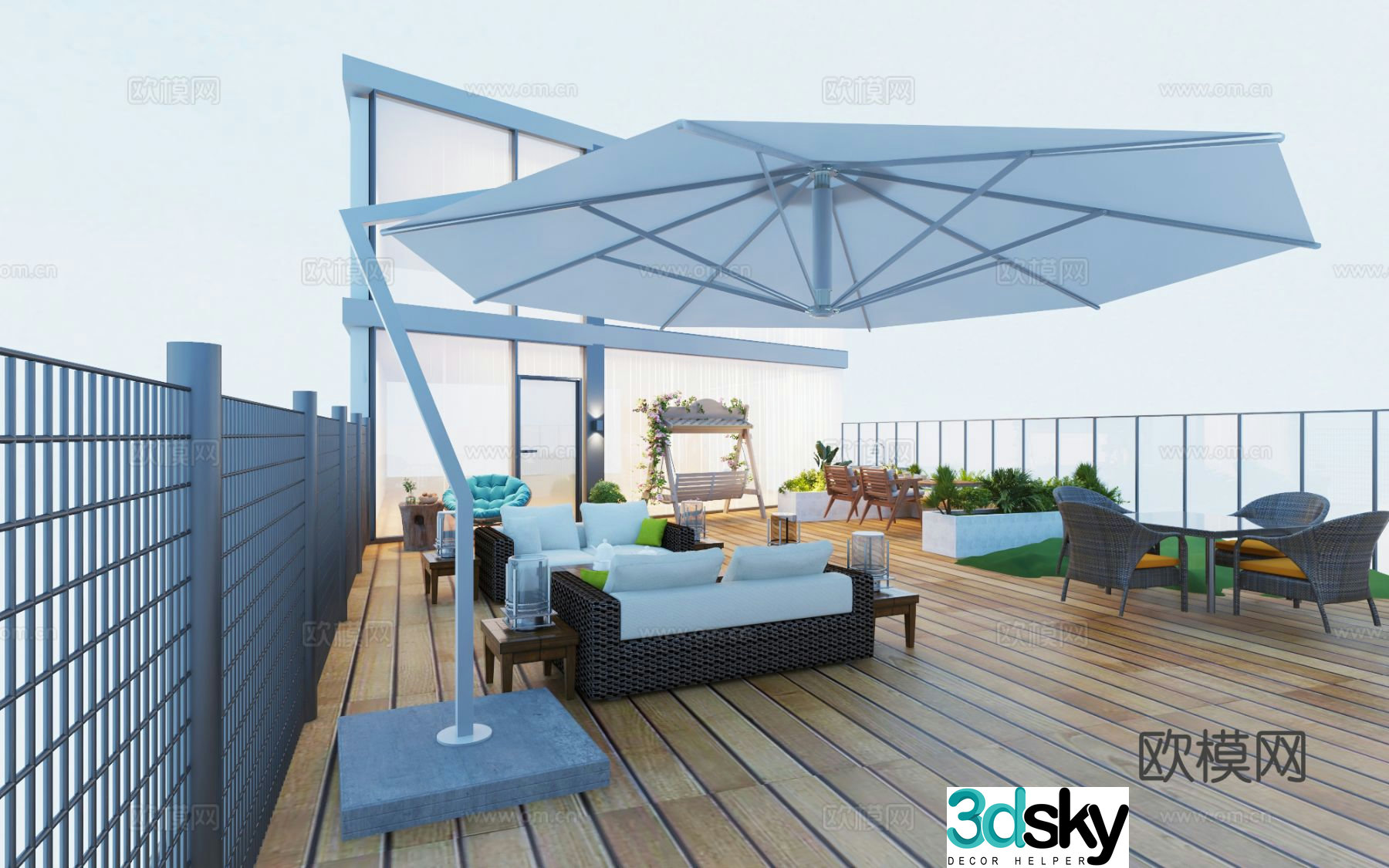 Modern terrace courtyard roof garden 3d model