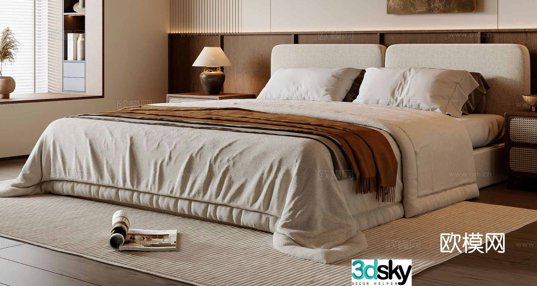 Wabi-sabi style double bed 3d model