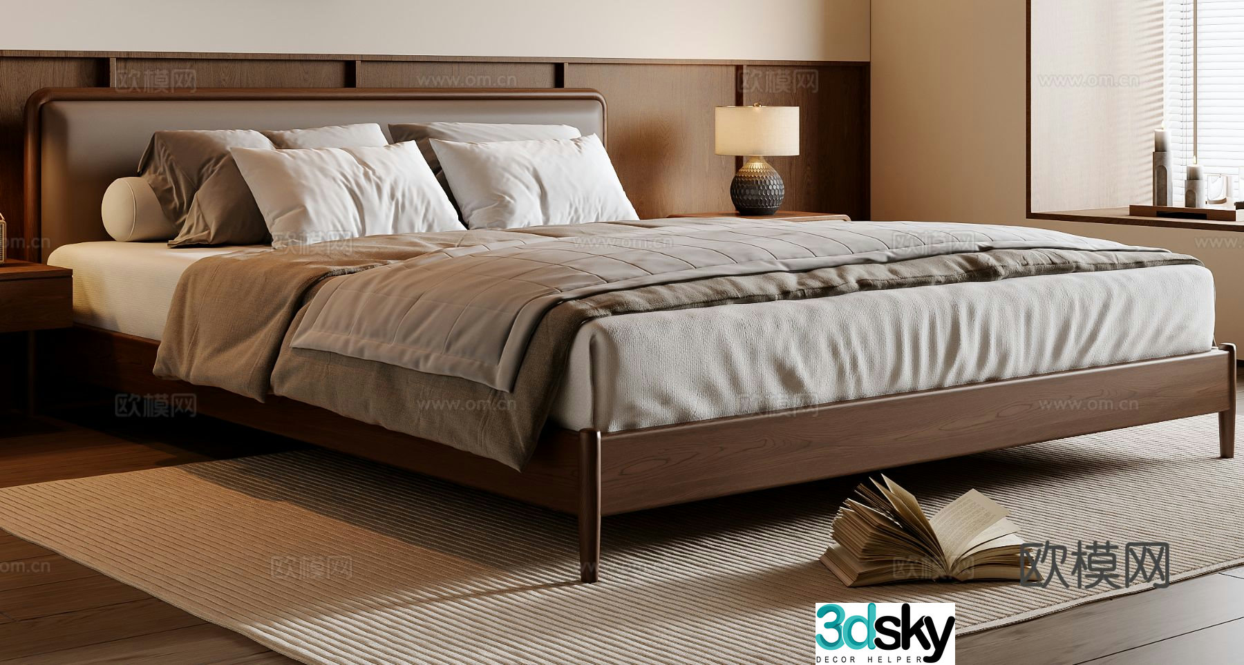 Wabi-sabi style double bed 3d model