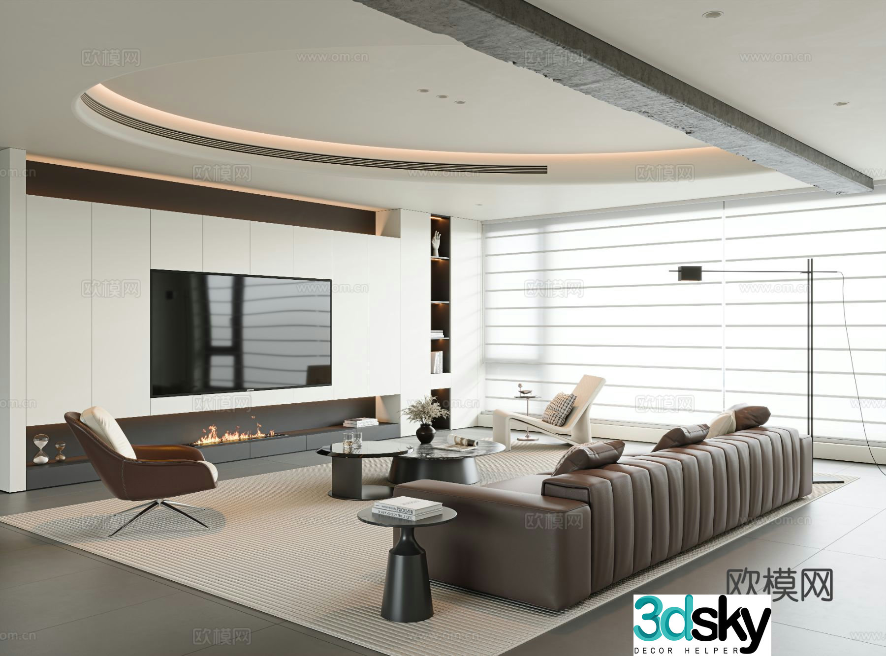 Italian style living room large flat floor living room 3D model