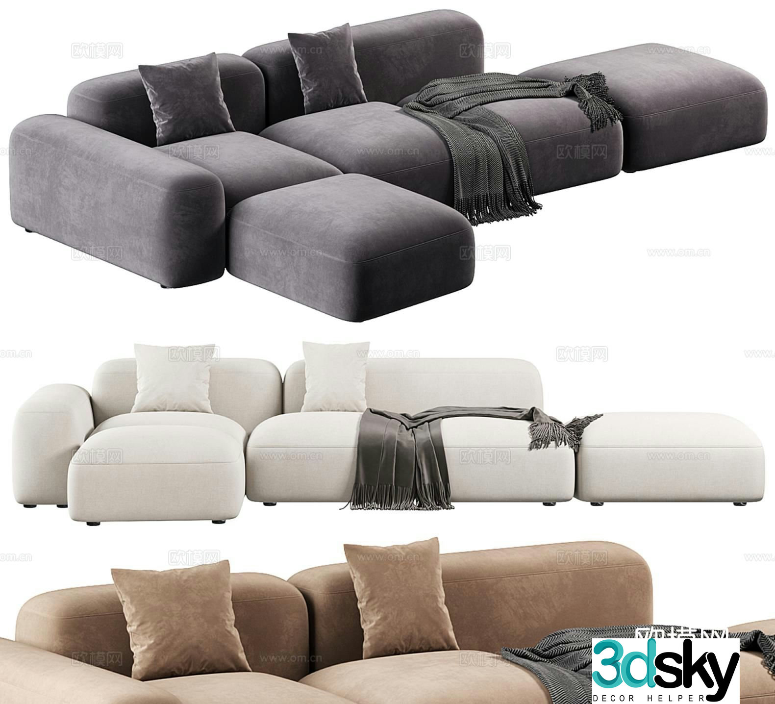 Modern splicing sofa multi-person sofa corner sofa 3D model