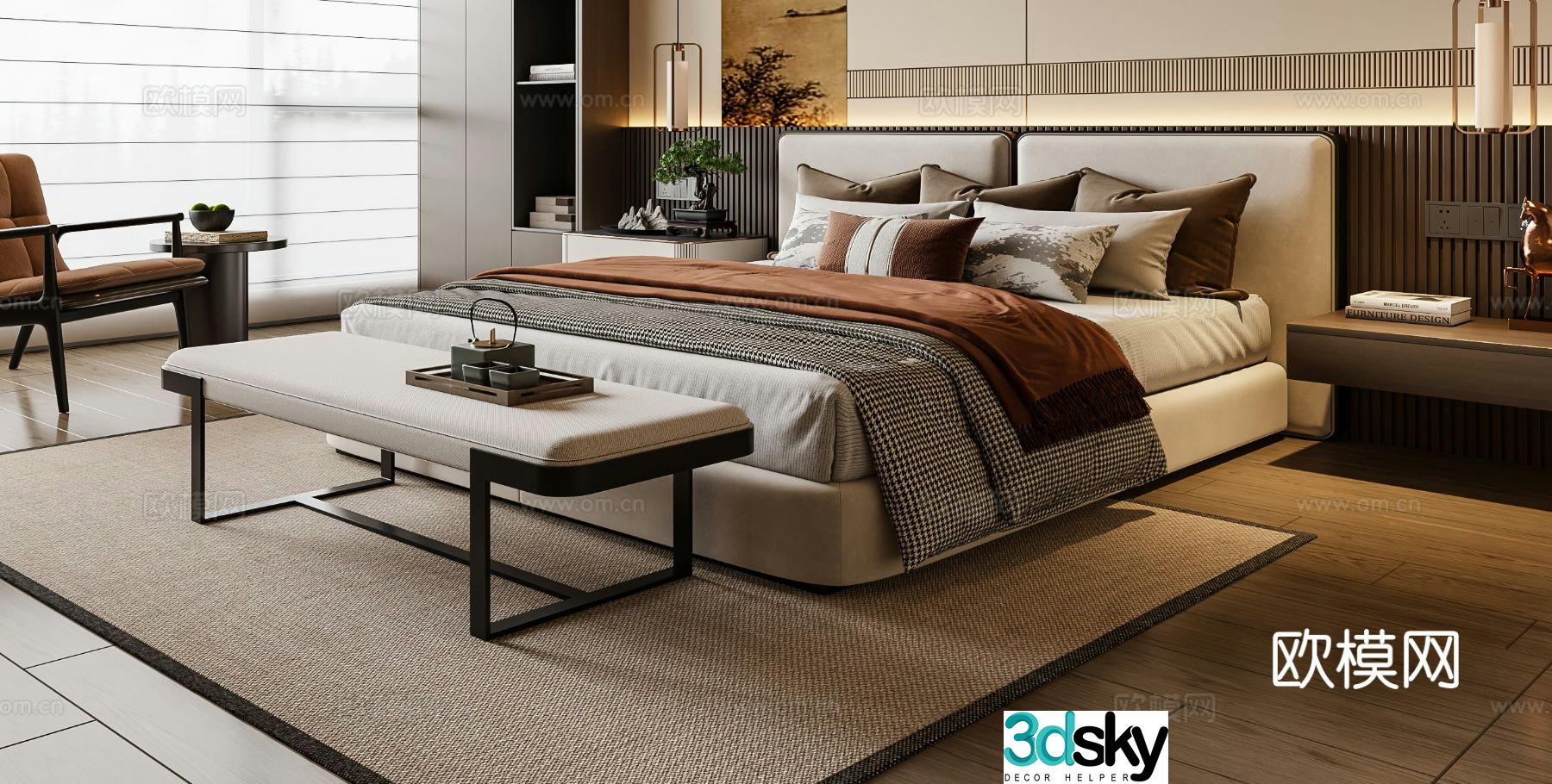 New Chinese style double bed 3d model