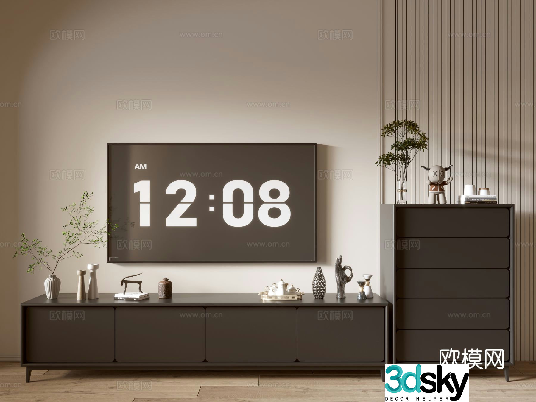 Modern black tv cabinet chest 3d model