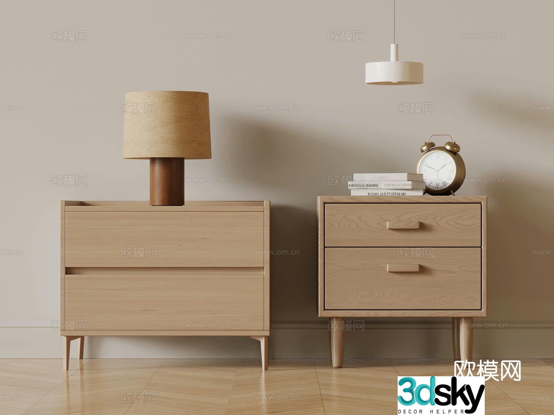 Modern bedside table wooden bedside table 3d model