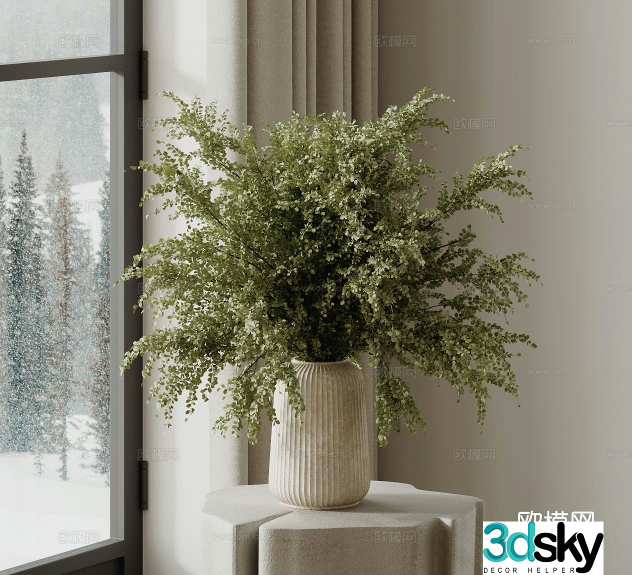 Green plant vase water plant 3d model