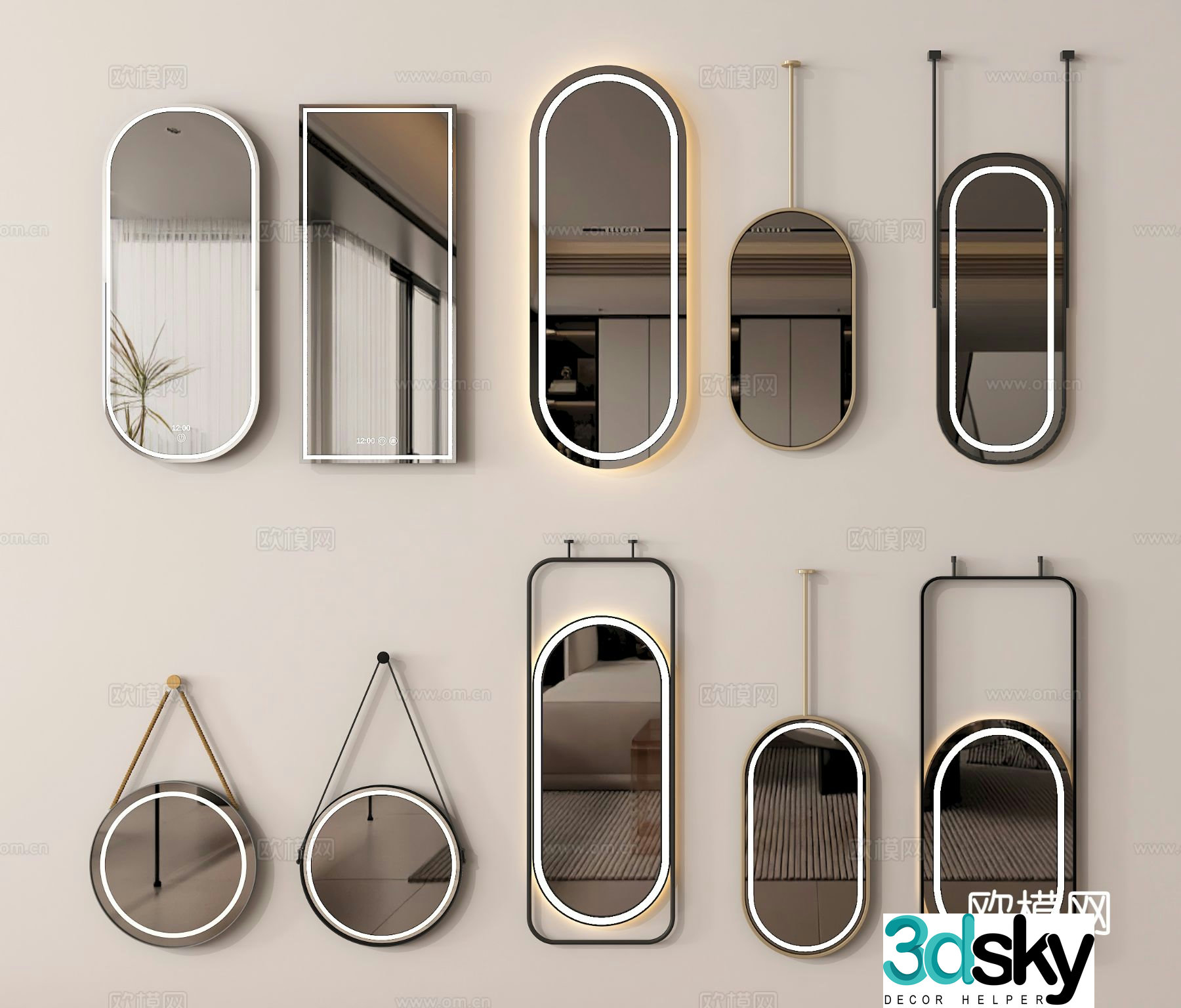 Hanging mirror mirror cosmetic mirror wearing mirror 3d model