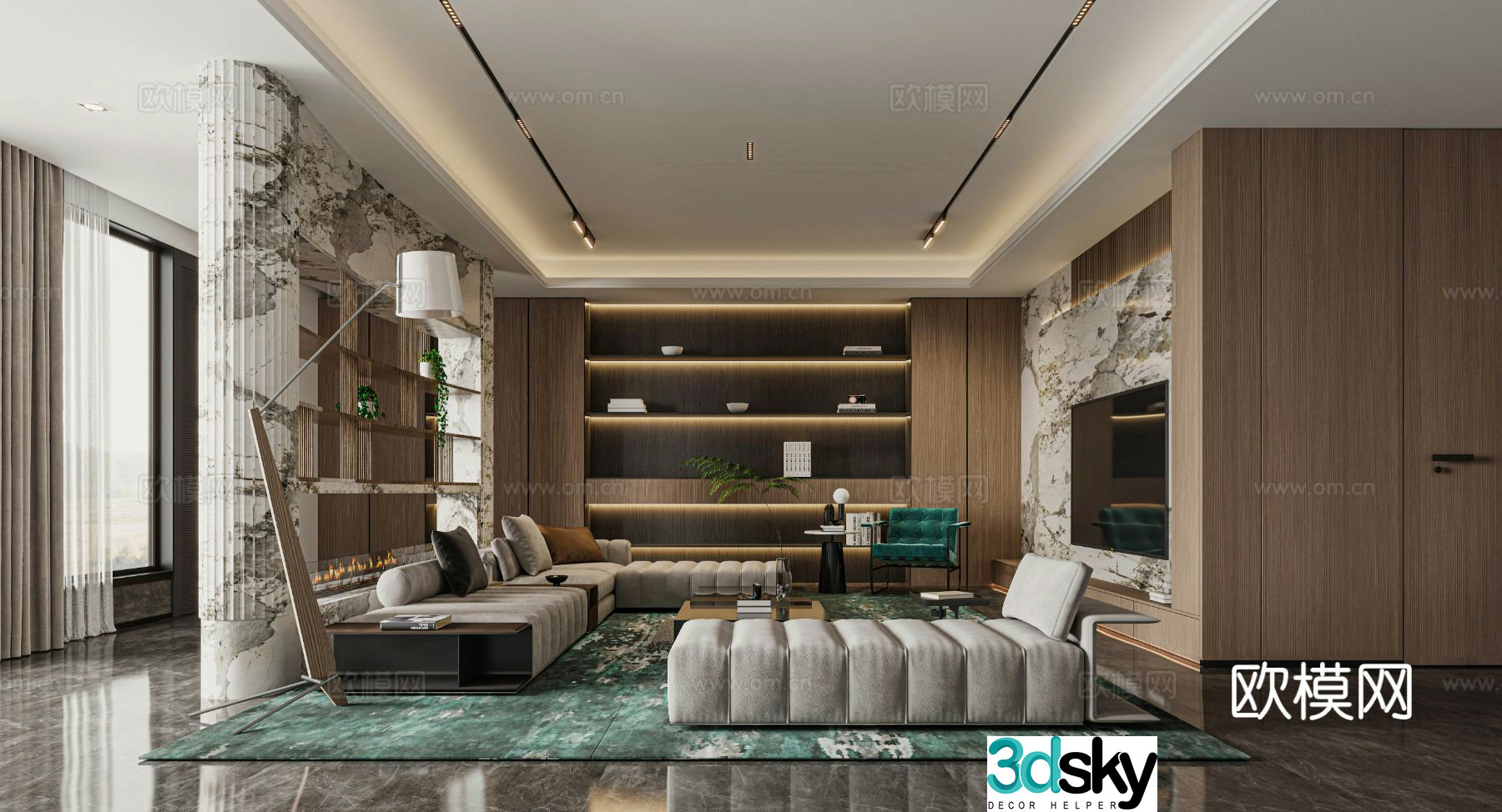 Italian style living room large flat floor living room 3D model