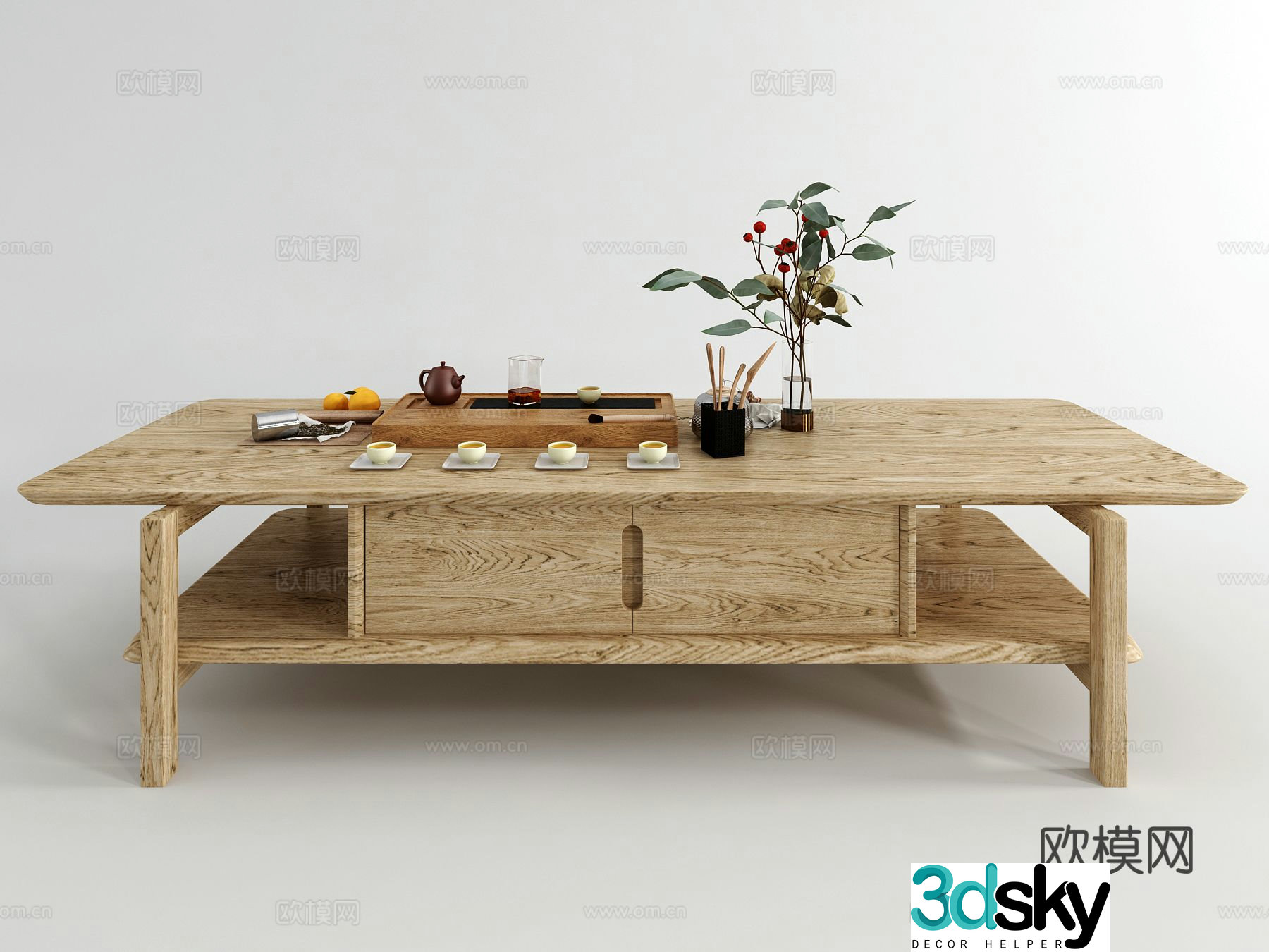 New Chinese style coffee table solid wood coffee table 3d model