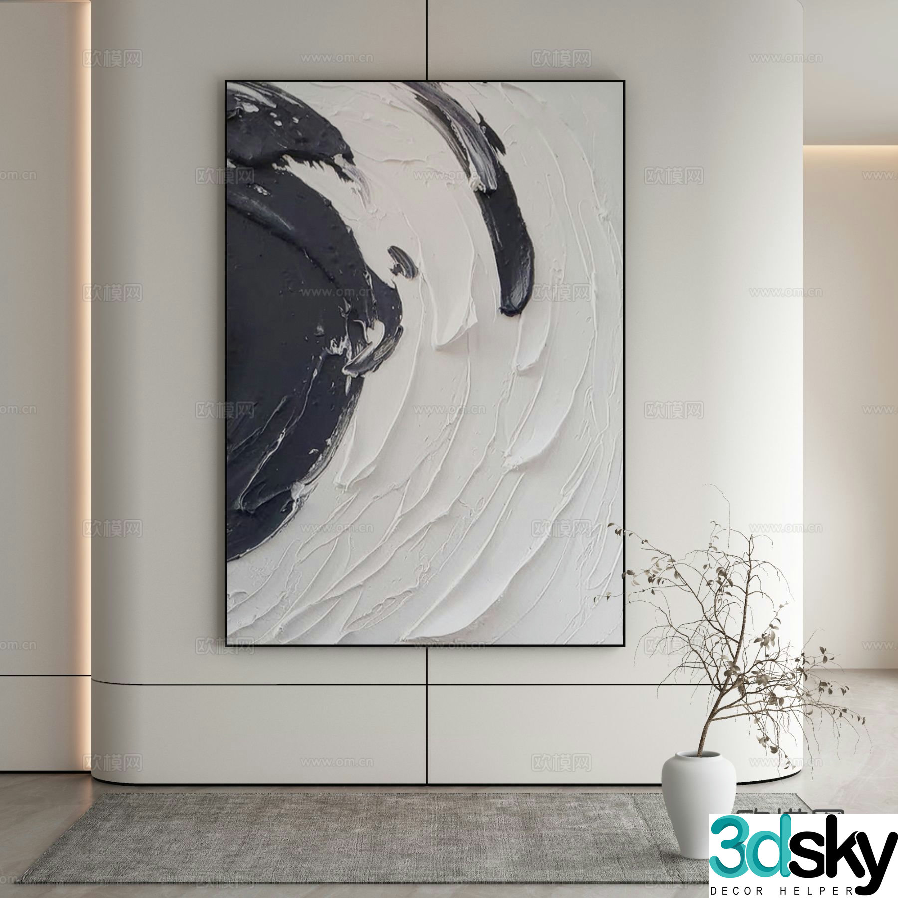 New Chinese style decorative painting texture painting hanging painting 3D model