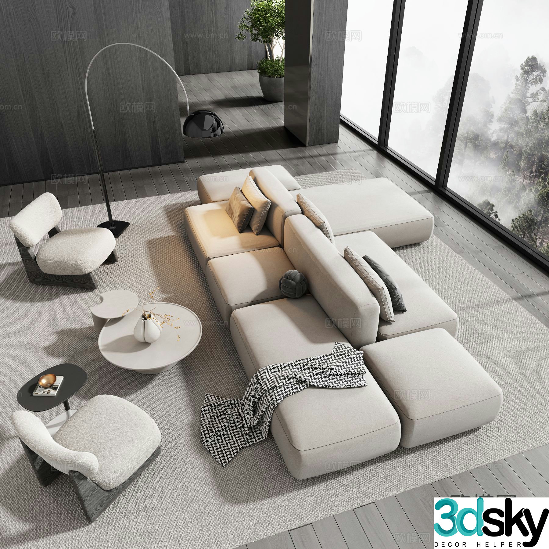 Modern backrest sofa modular sofa modular sofa 3d model