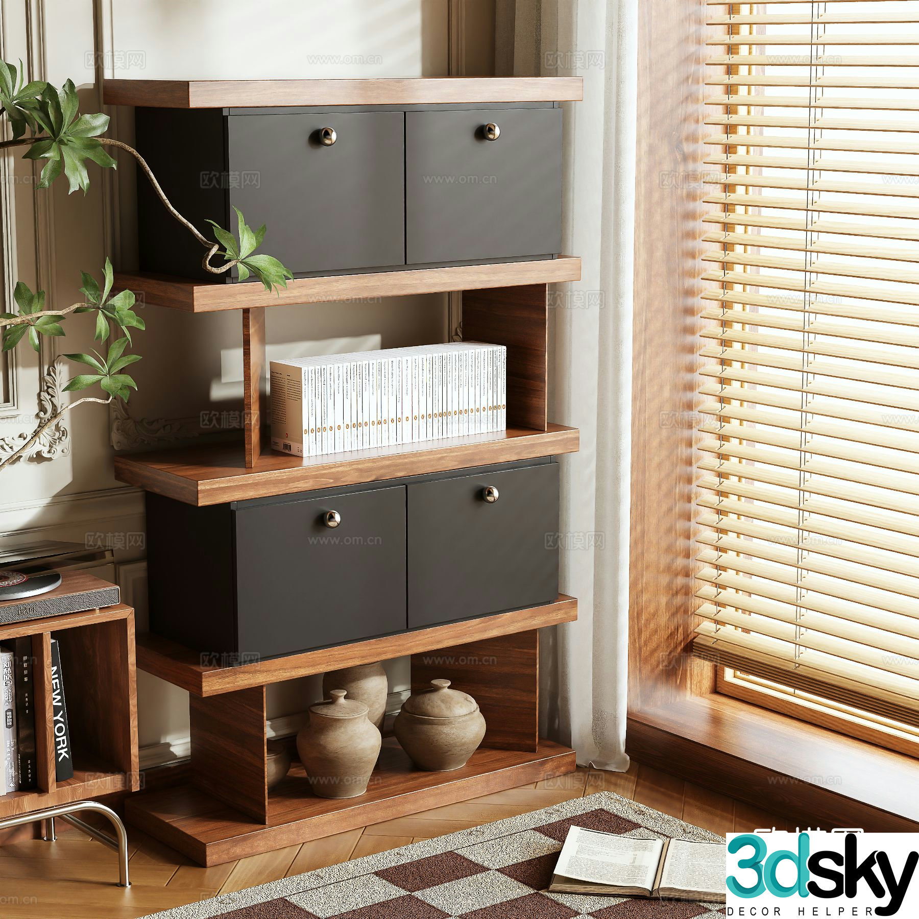 Medieval style bookcase bookshelf 3d model