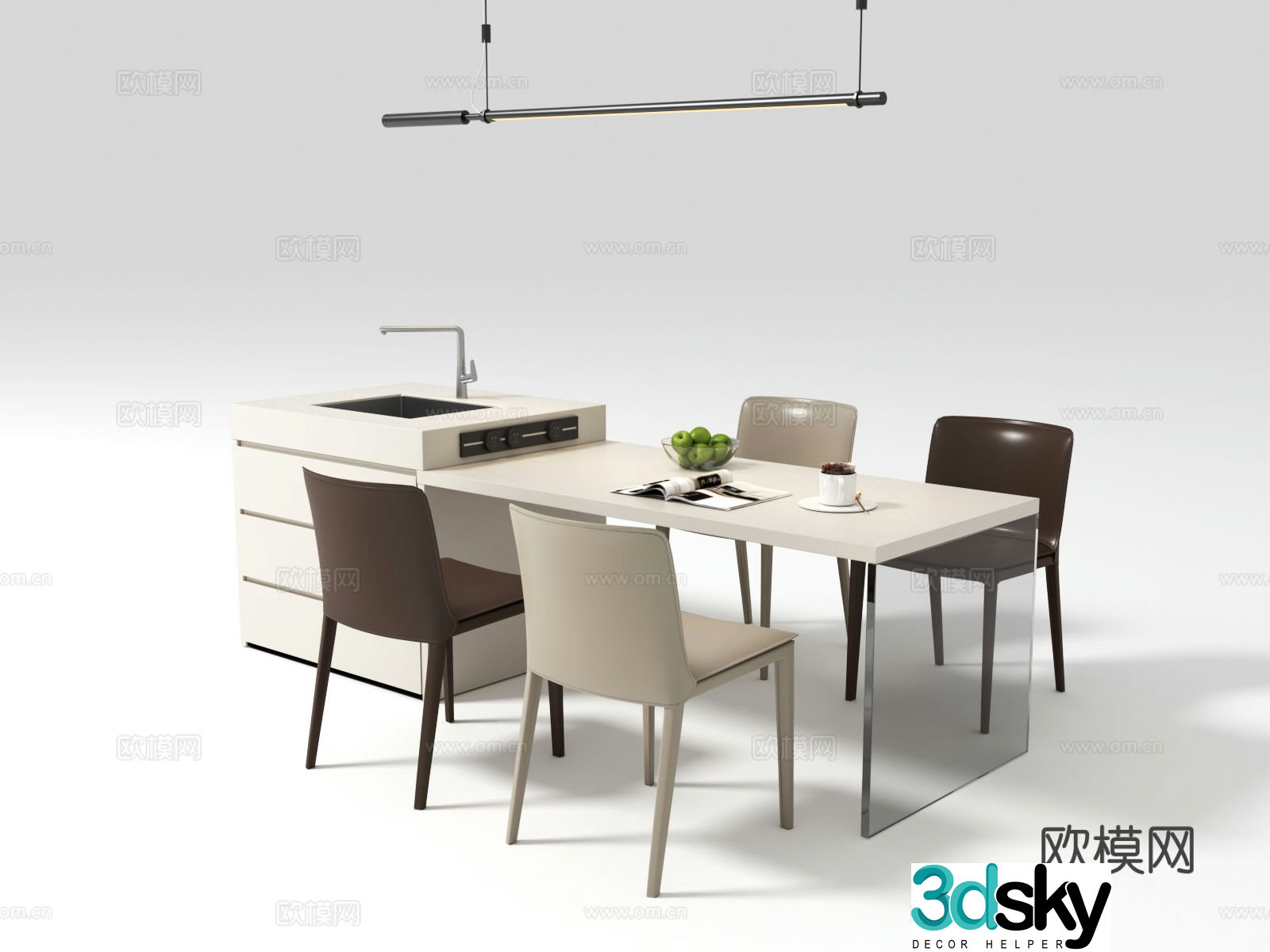 Italian island dining table and chairs 3d model
