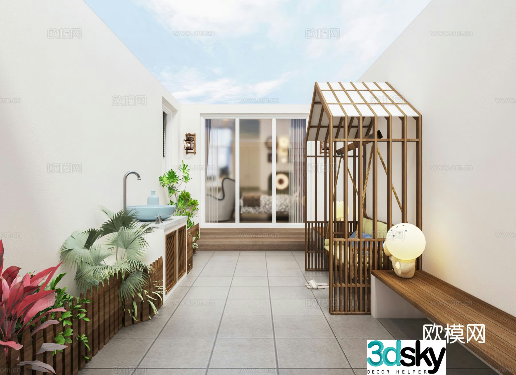 modern balcony garden 3d model