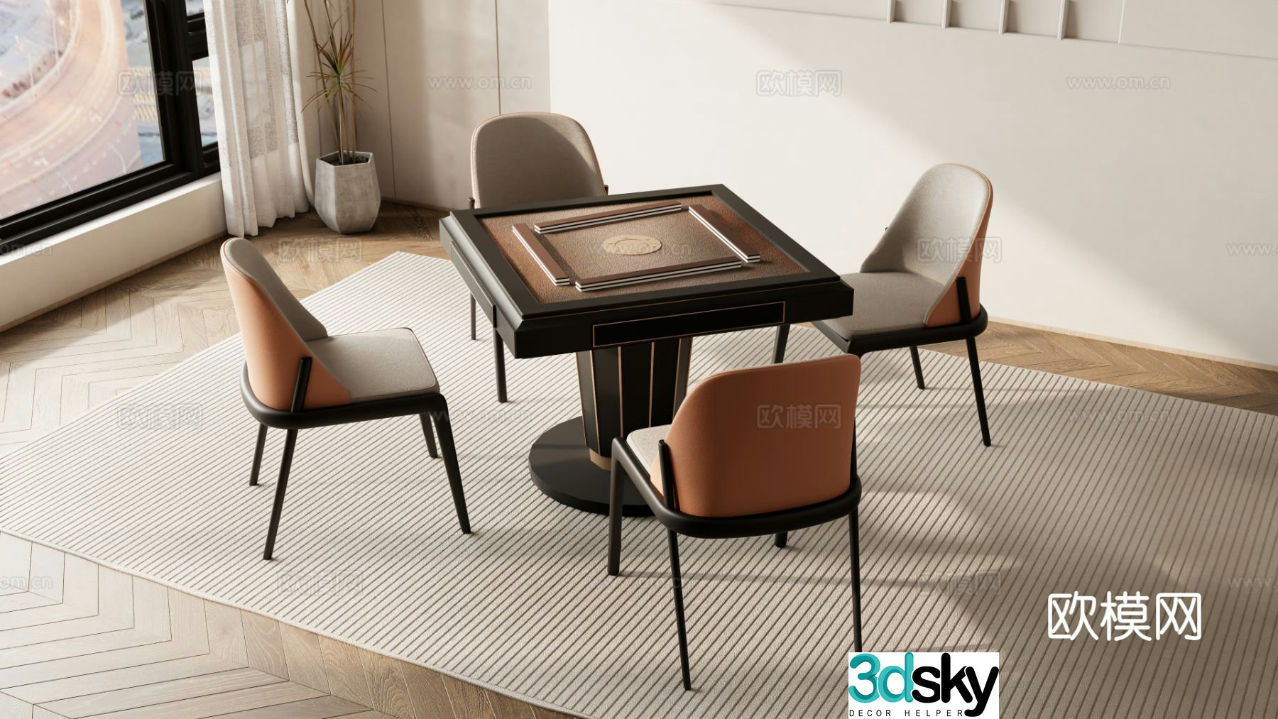 Modern mahjong tables and chairs entertainment tables and chairs chess and card tables and chairs 3D model