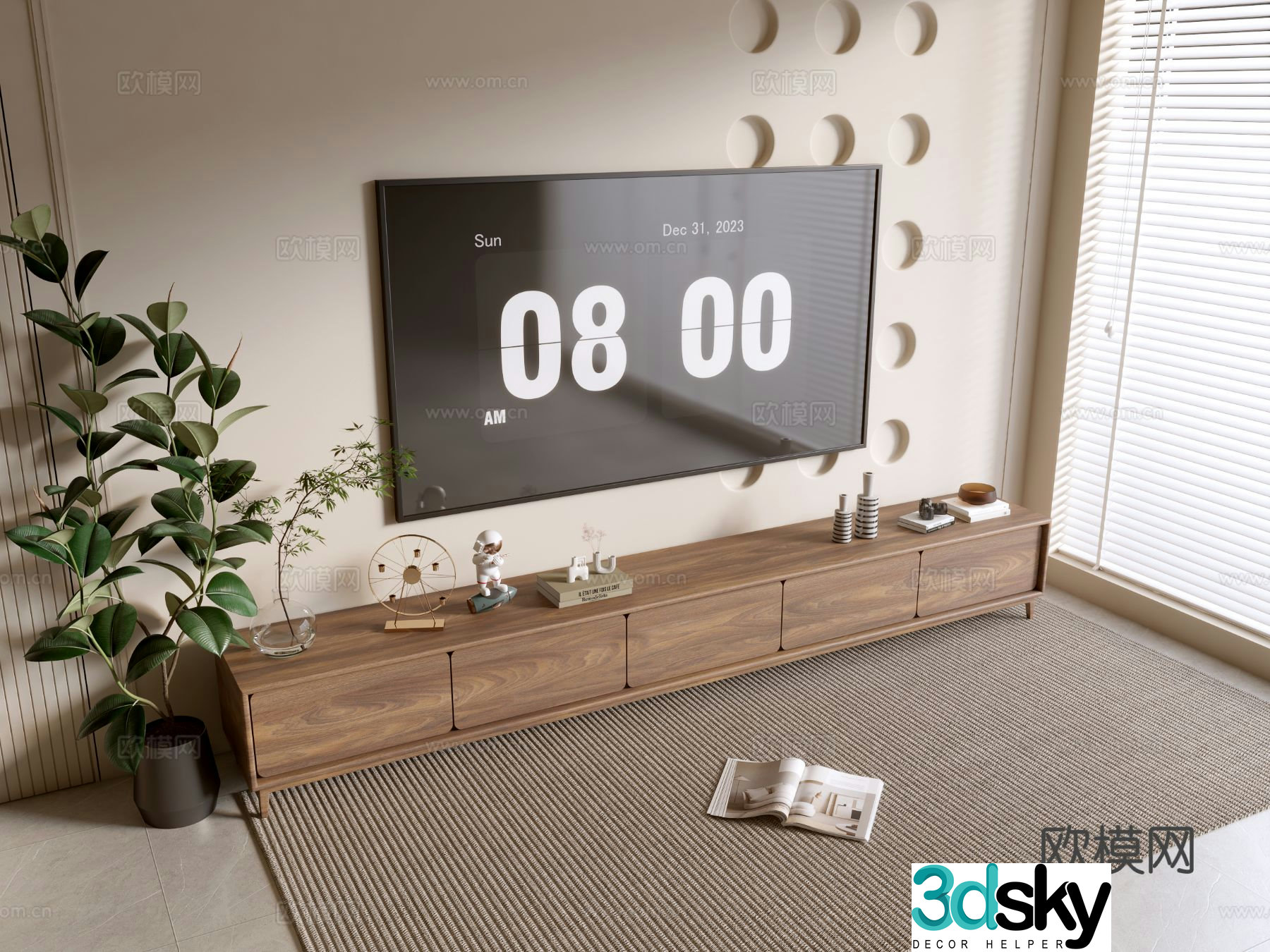 Modern wood grain TV cabinet 3D model