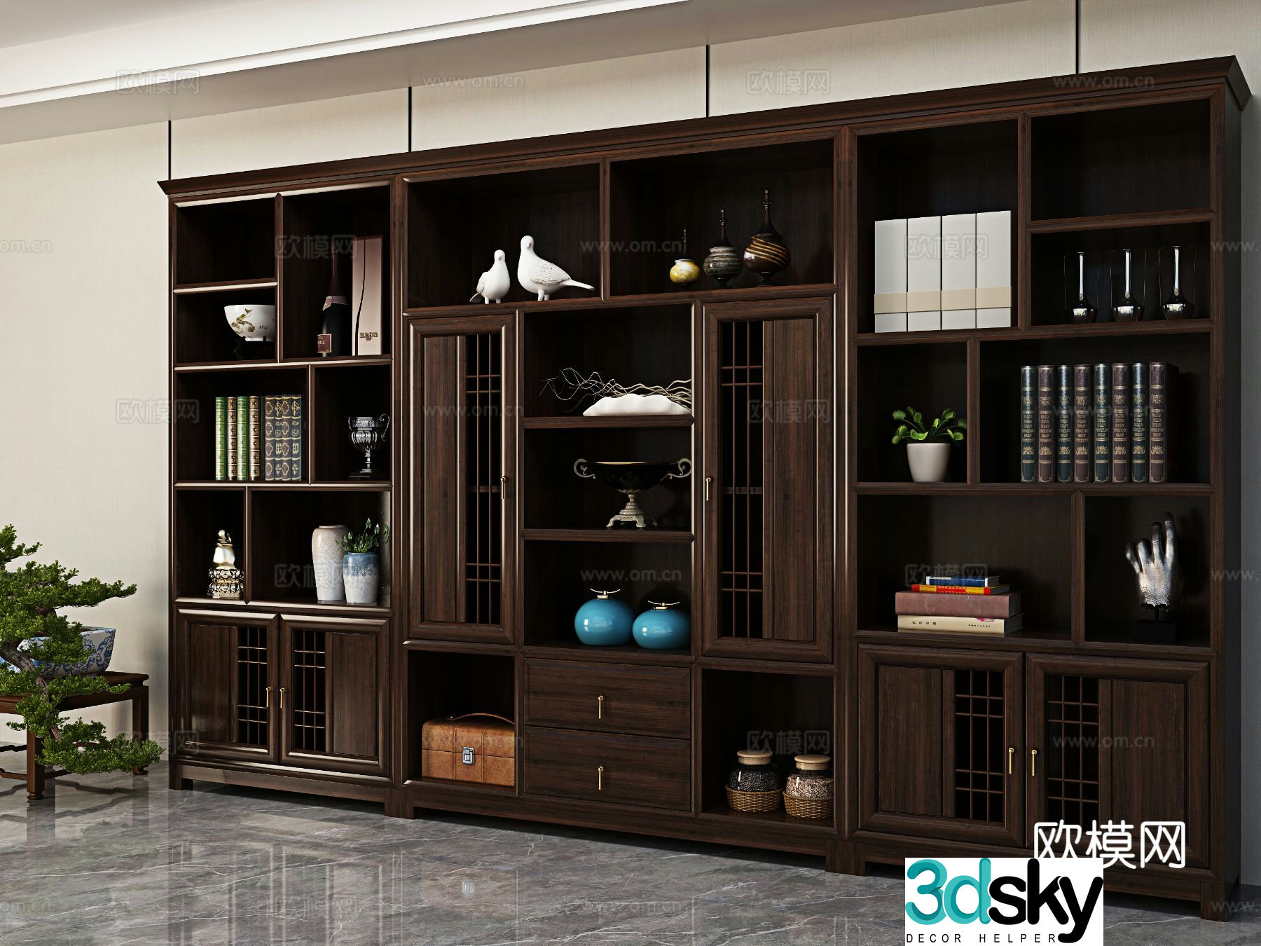 Chinese style bookcase bookcase 3d model