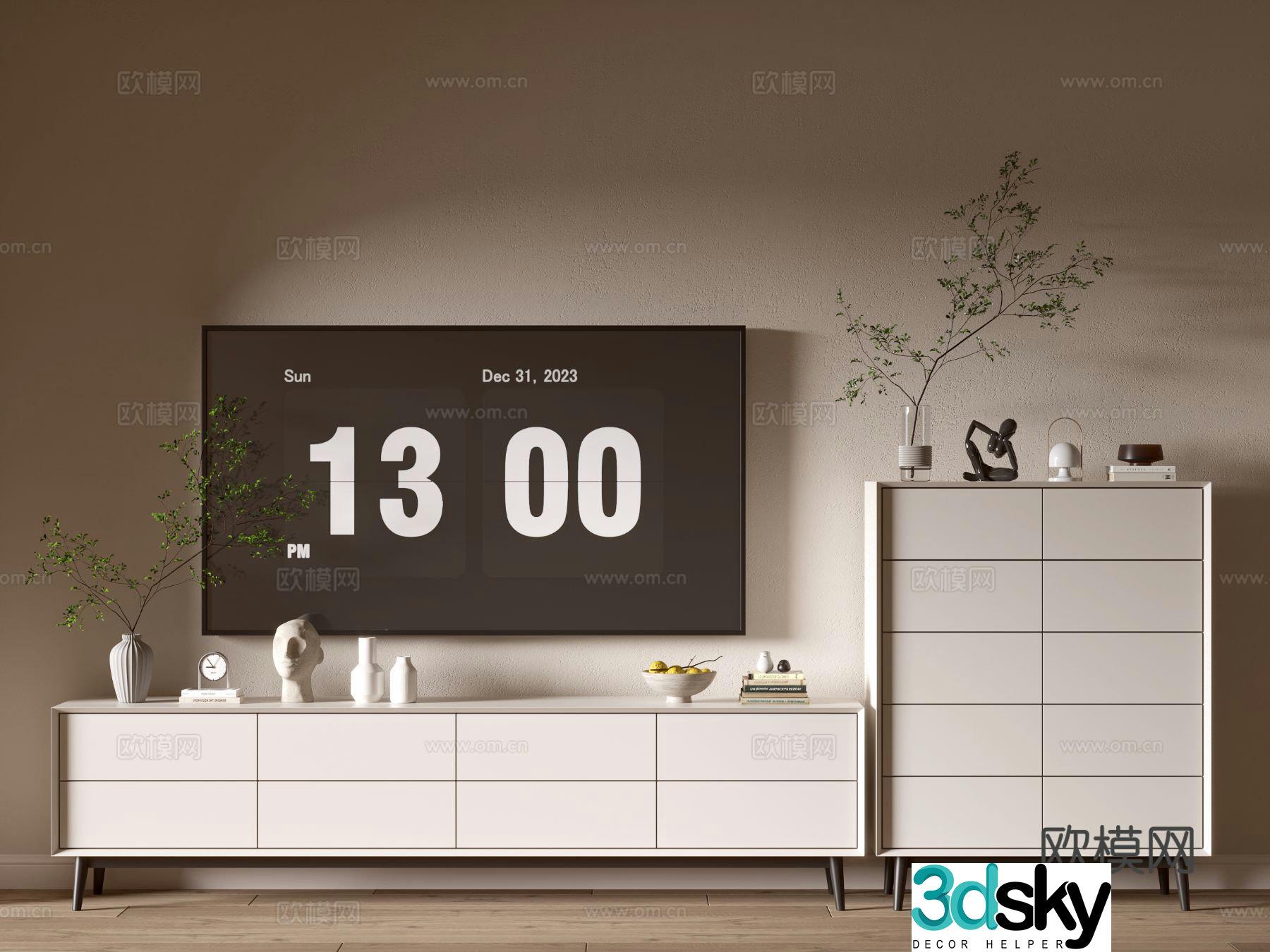 Cream style TV cabinet chest 3D model