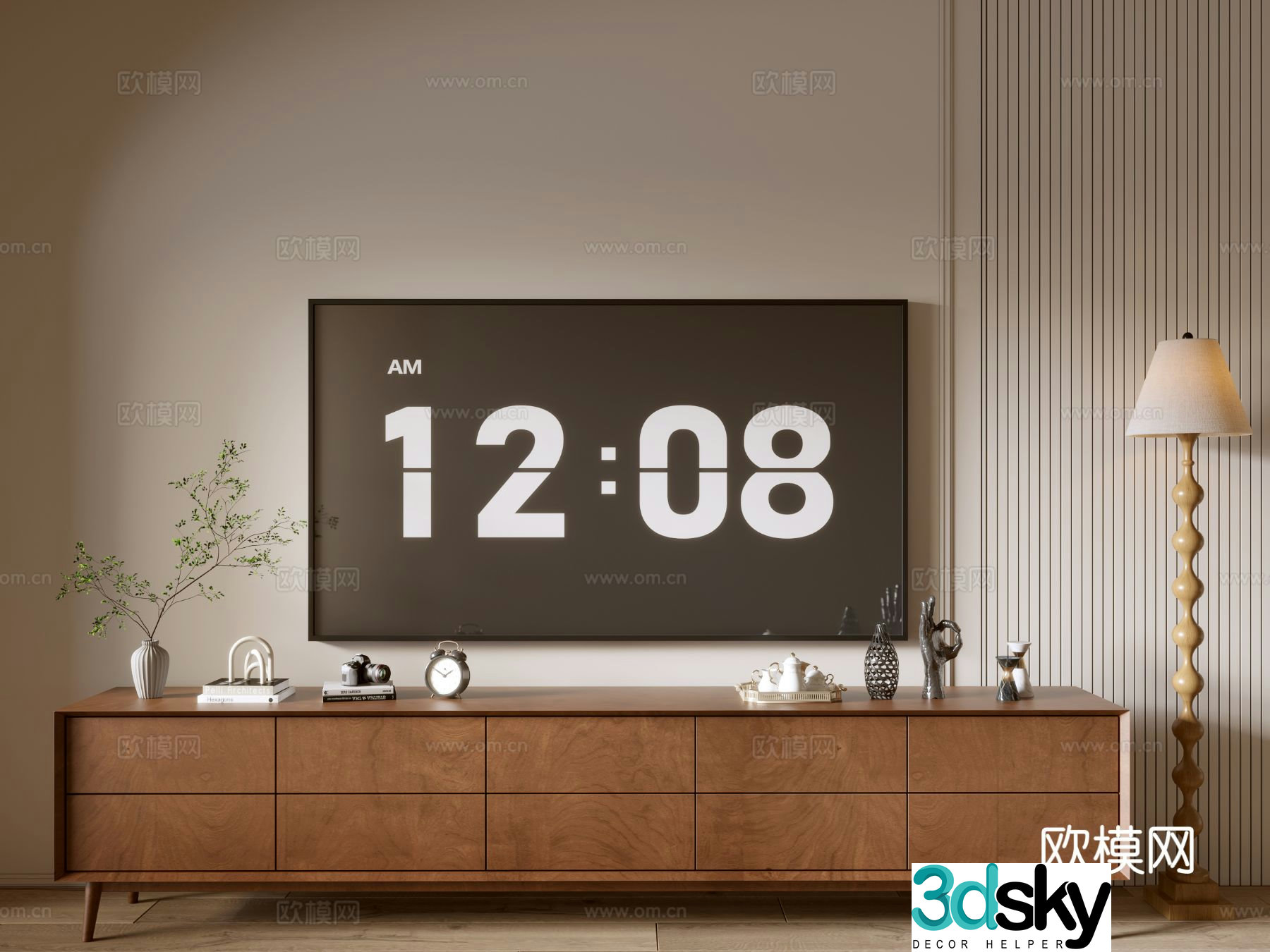 Modern wood grain TV cabinet 3d model