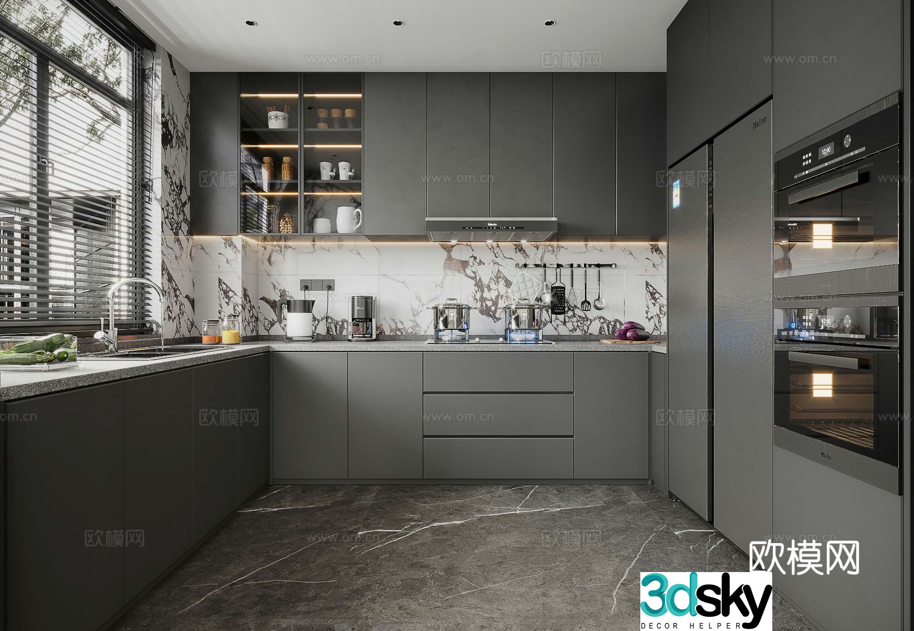 Premium gray kitchen 3d model