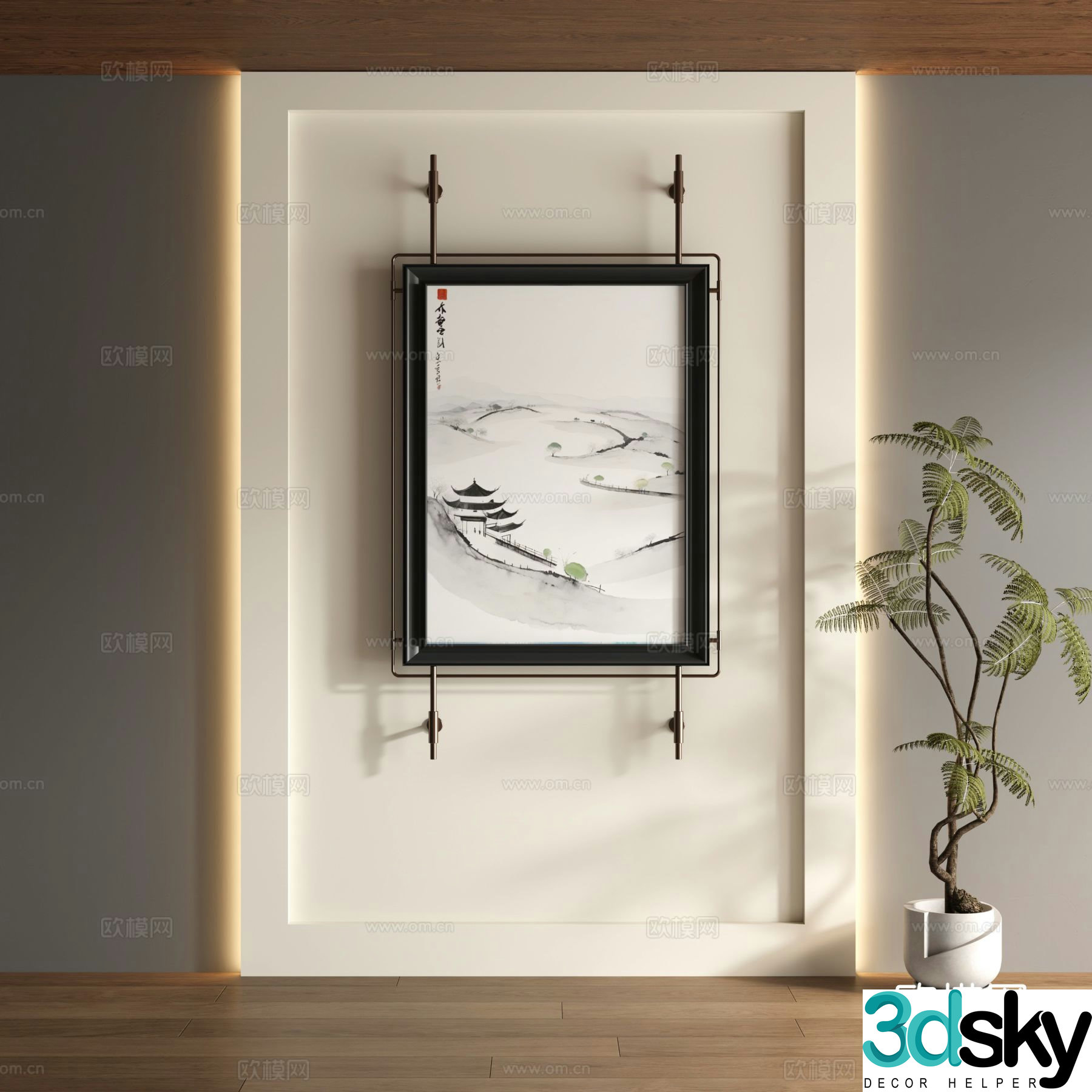 New Chinese style decorative painting Zen hanging painting ink painting 3D model