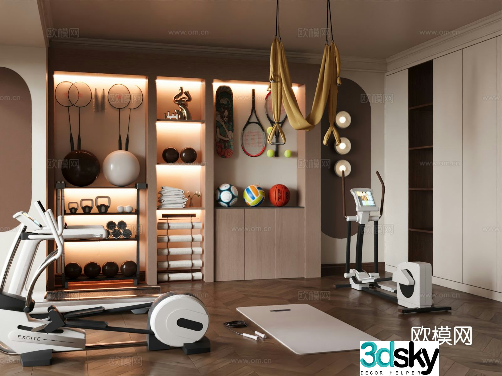 Modern home gym entertainment room 3d model