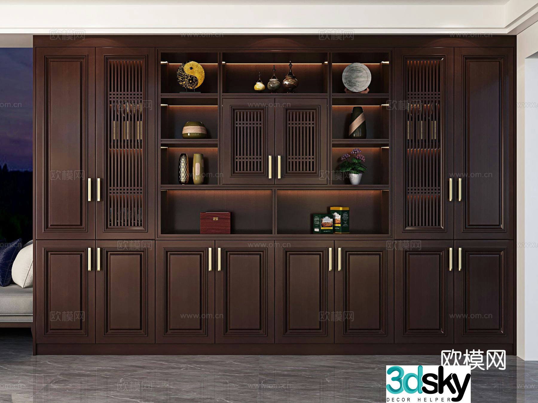 Log style wine cabinet and sideboard 3D model
