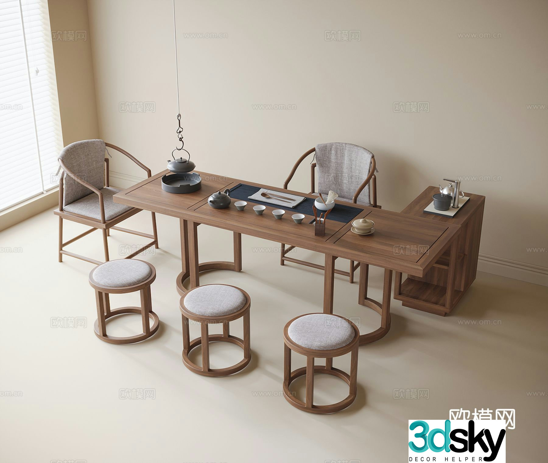 New Chinese style tea table and chair tea table stool tea chair 3d model