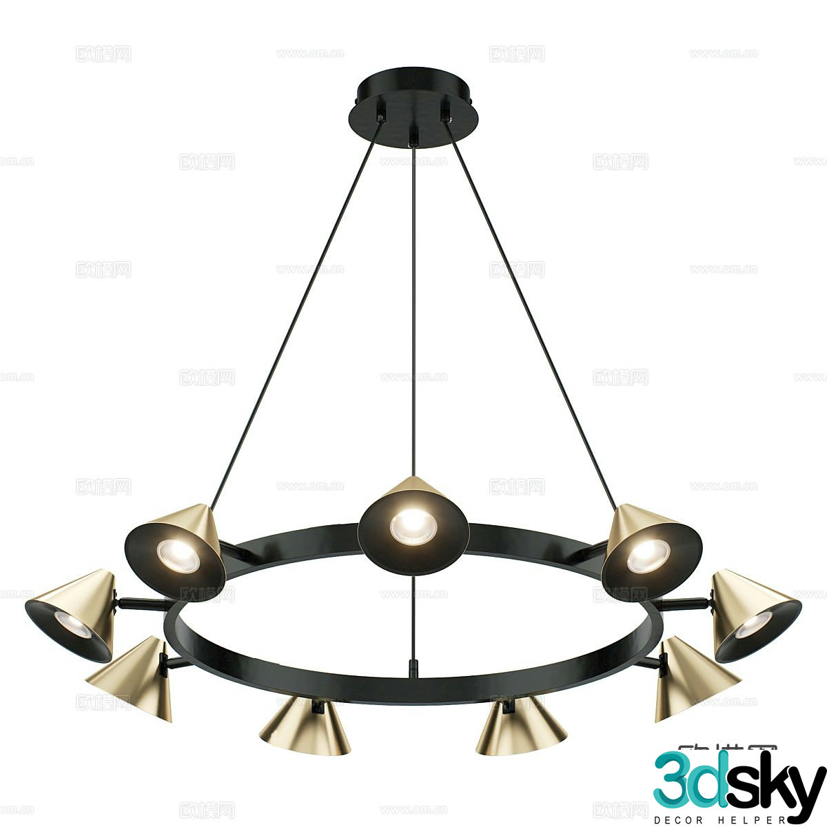 Light luxury multi-head chandelier ring chandelier 3D model