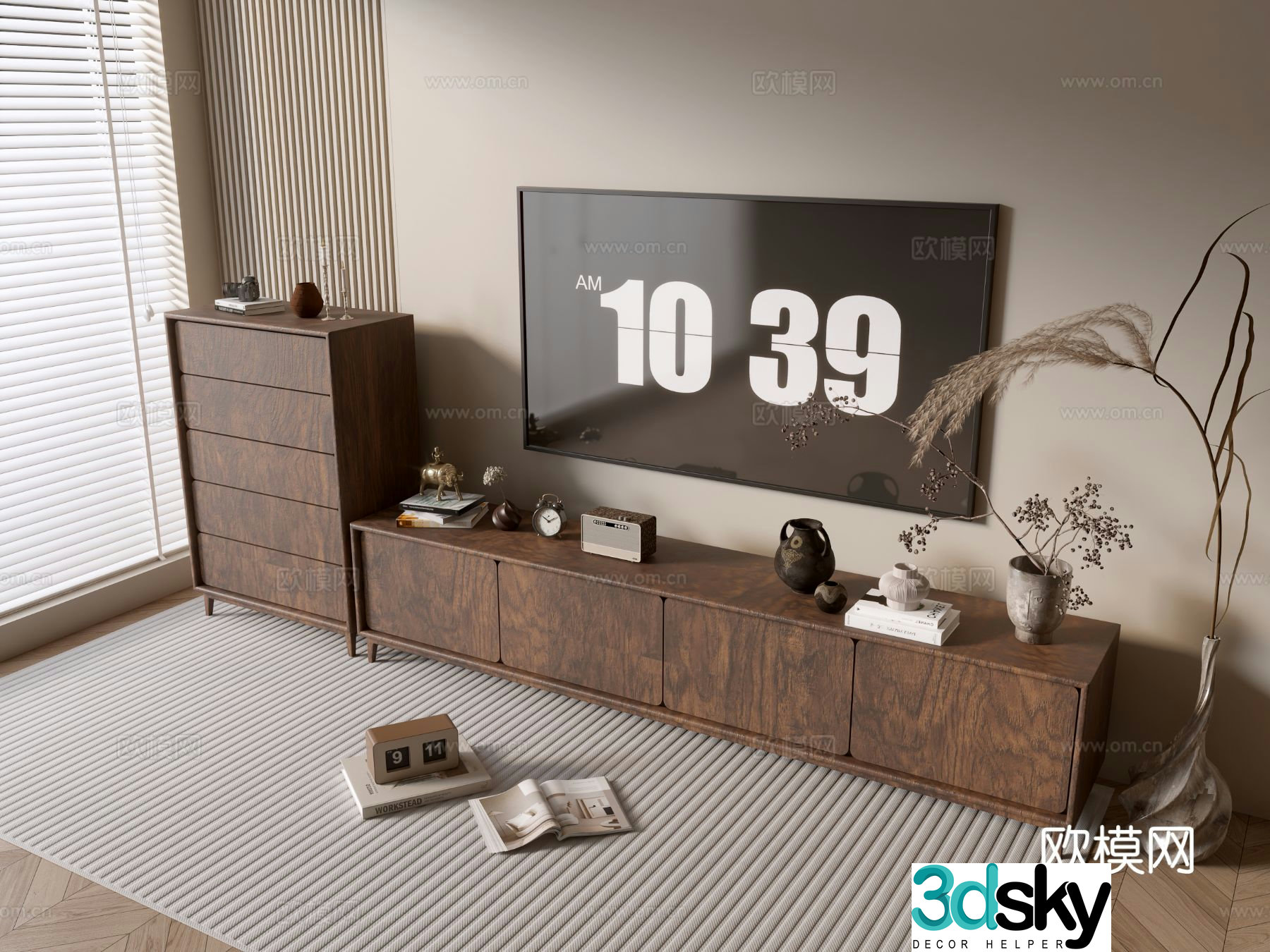 Log style TV cabinet and chest 3D model
